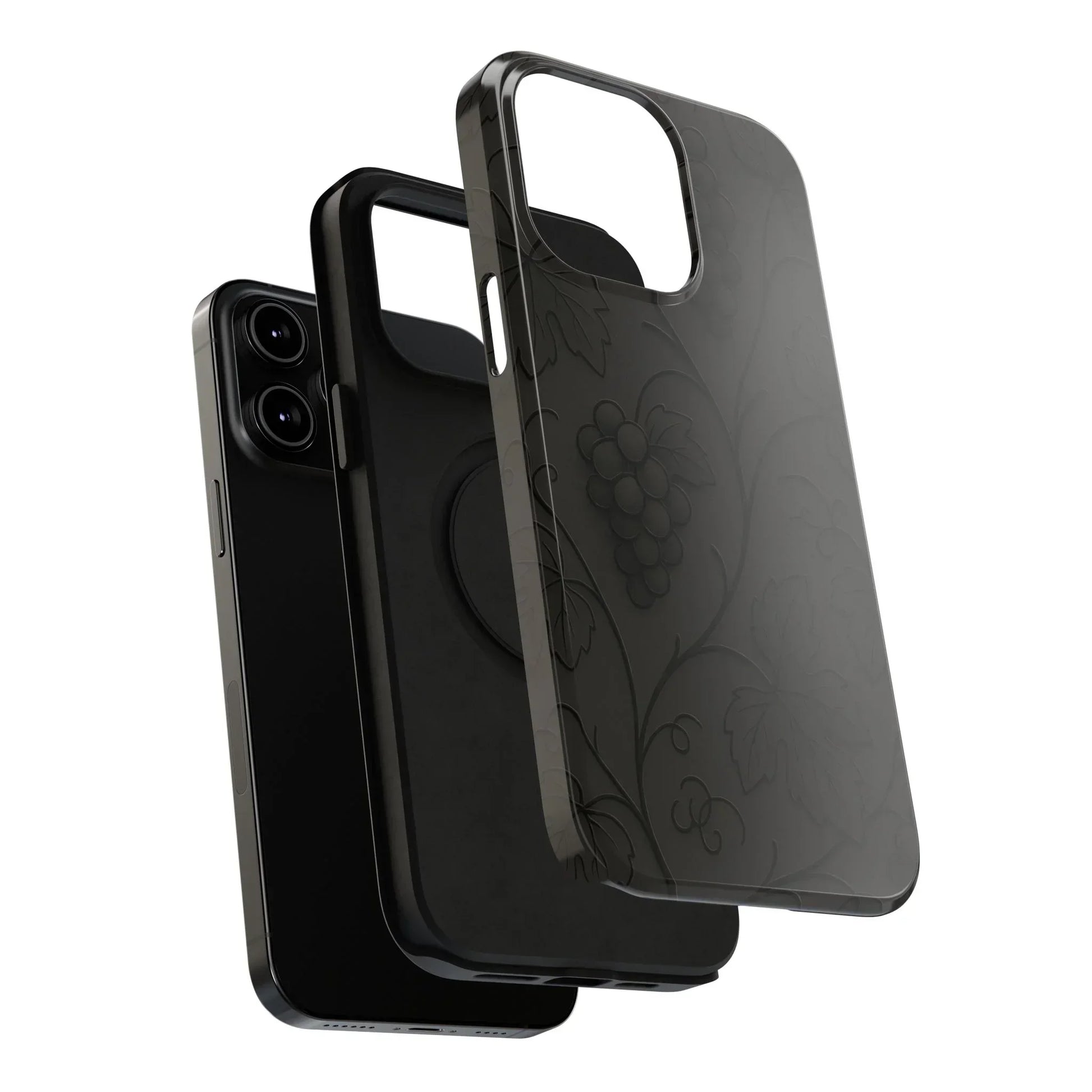 Elegant Embossed Grape Leaf Black Phone Case for iPhone and Galaxy - KarArmDesign