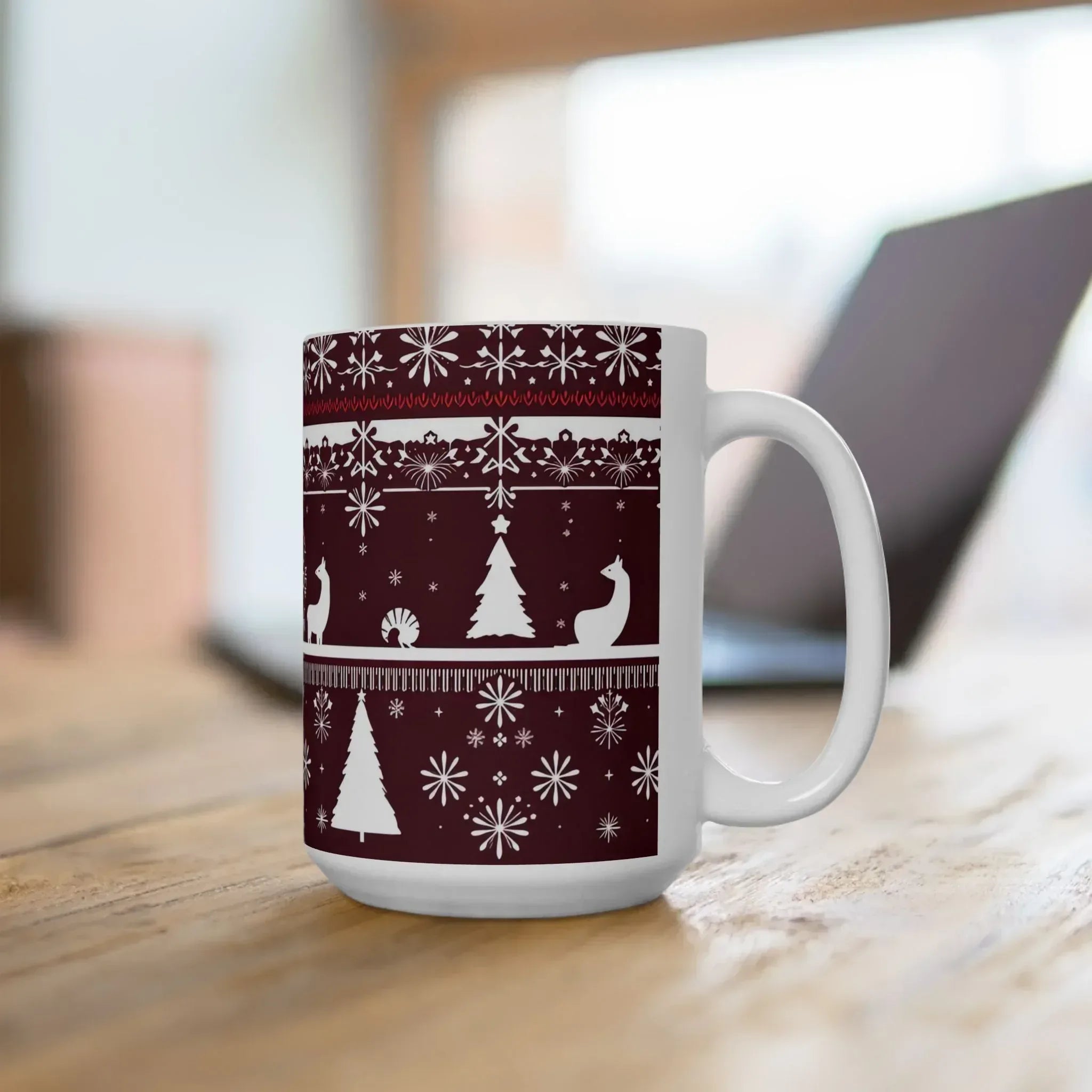 Festive Maroon Mug - Ceramic Mug, (11oz, 15oz) - KARARMDESIGN