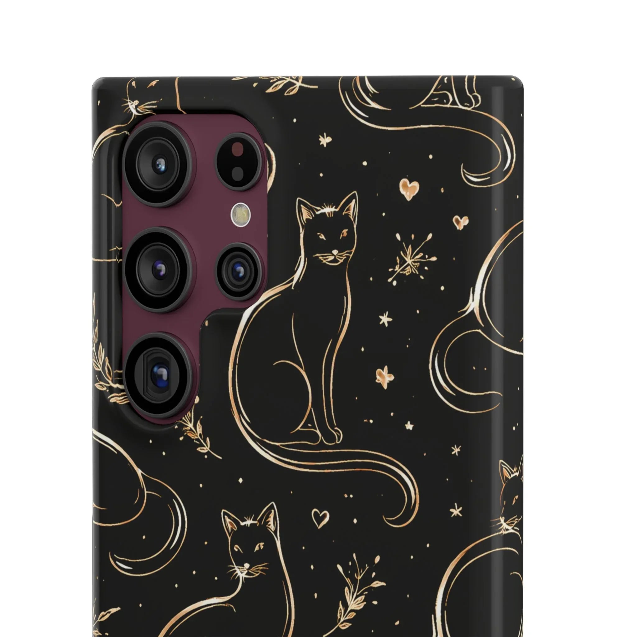 Golden Cat Pattern Phone Case for iPhone 11–17 & Galaxy S21–S25 - KARARMDESIGN