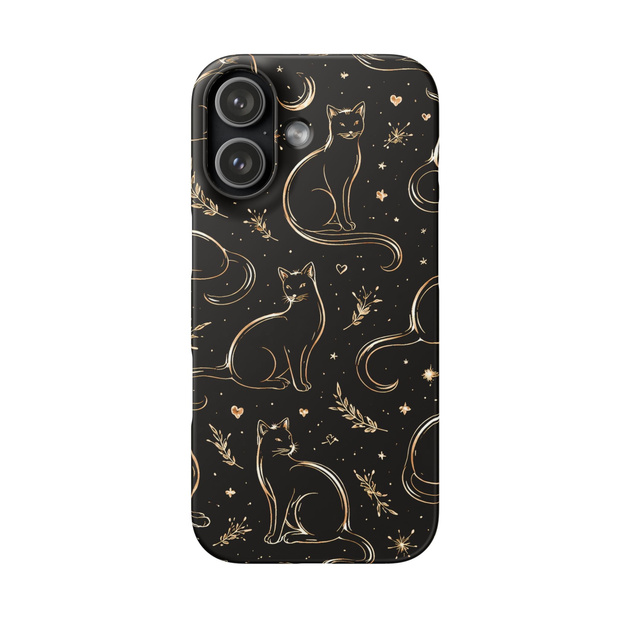 Golden Cat Pattern Phone Case for iPhone 11-17 and Galaxy S20-S26