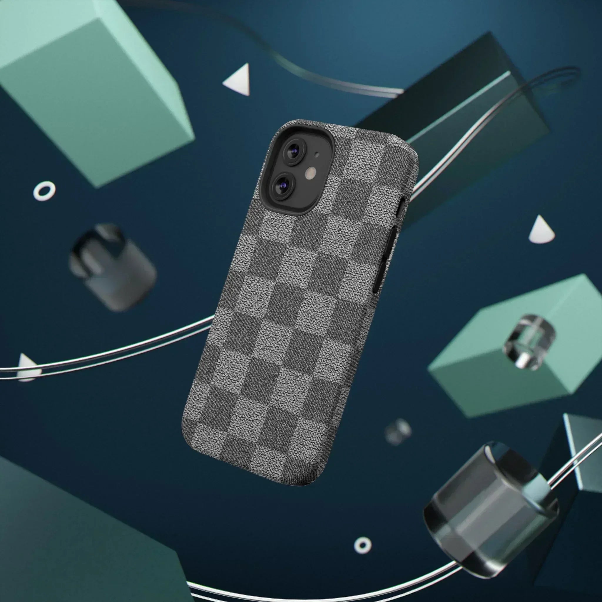 Gray Checkered Phone Case for iPhone 12-16 and Galaxy S21-S22 - KARARMDESIGN