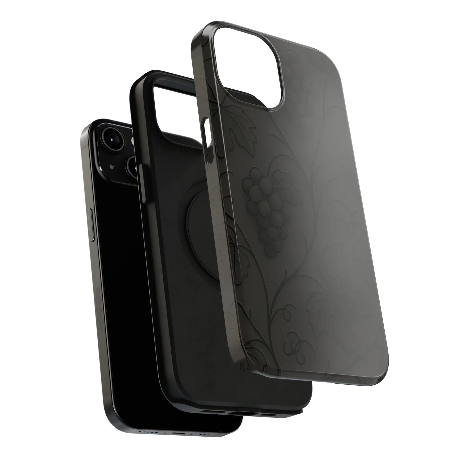 Elegant Embossed Grape Leaf Black Phone Case for iPhone and Galaxy - KarArmDesign