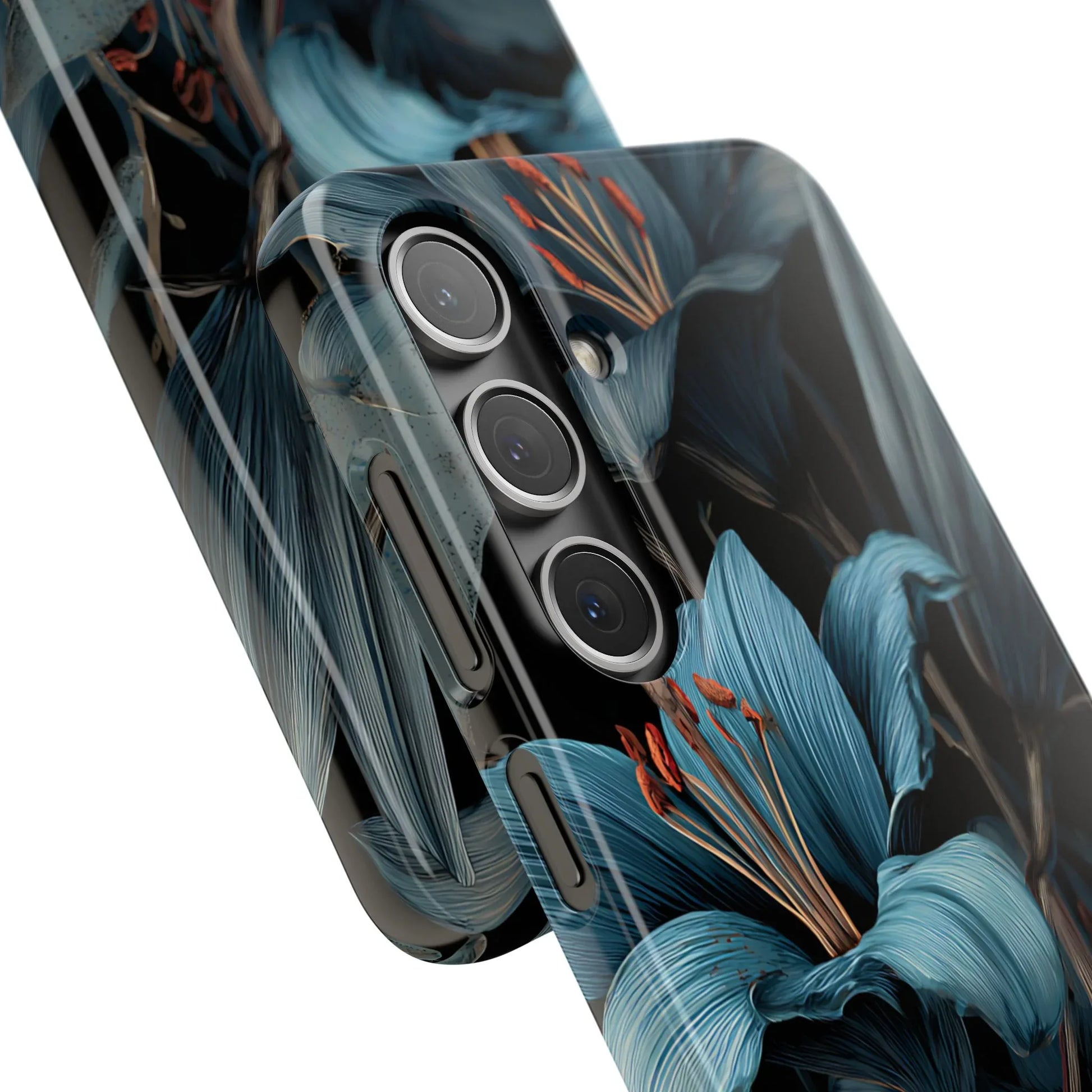 Blue Lily Floral Phone Case for iPhone 11-17 and Galaxy S20-S25 - KARARMDESIGN