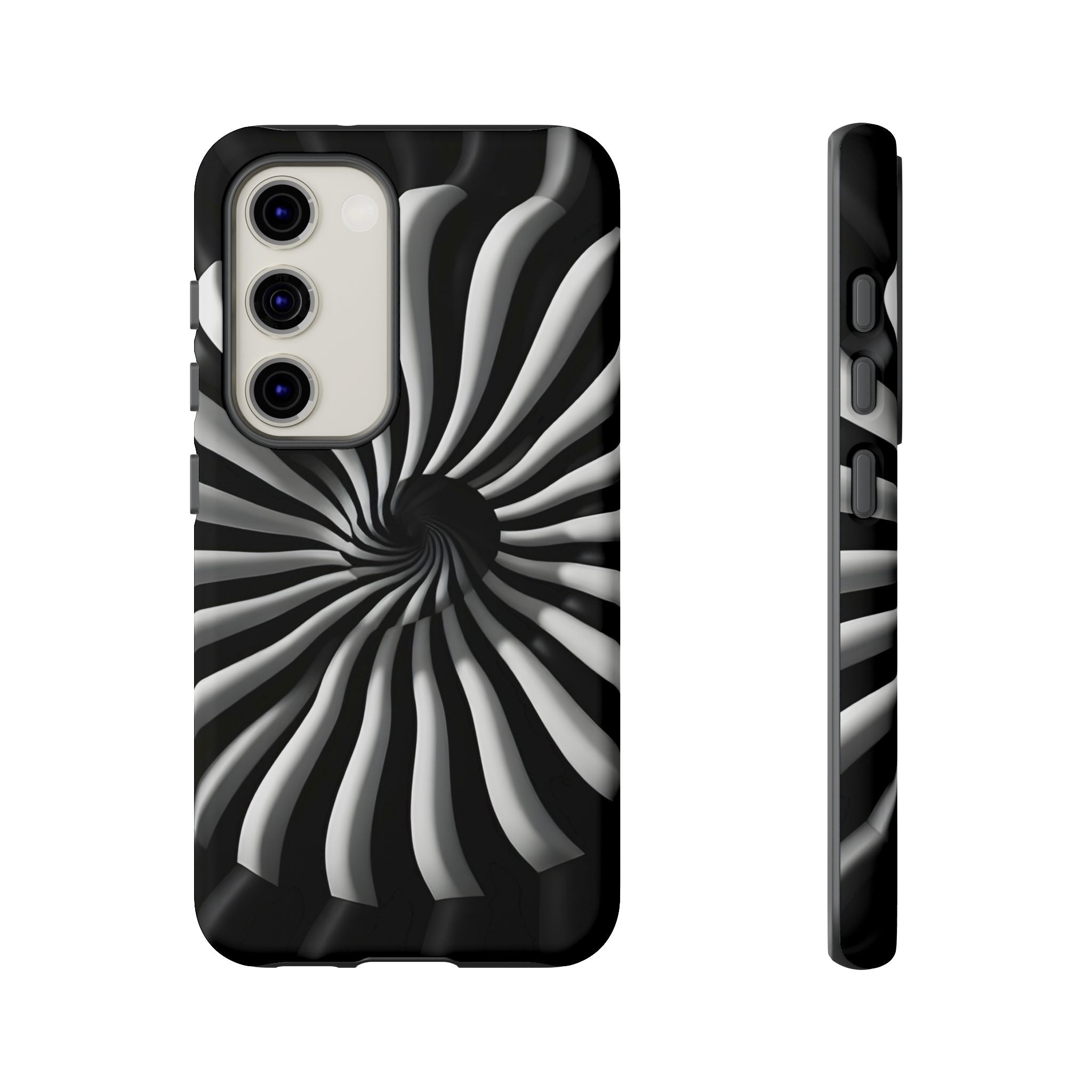 Hypnotic Black and White Spiral Phone Case – Optical Illusion Design for iPhone & Galaxy
