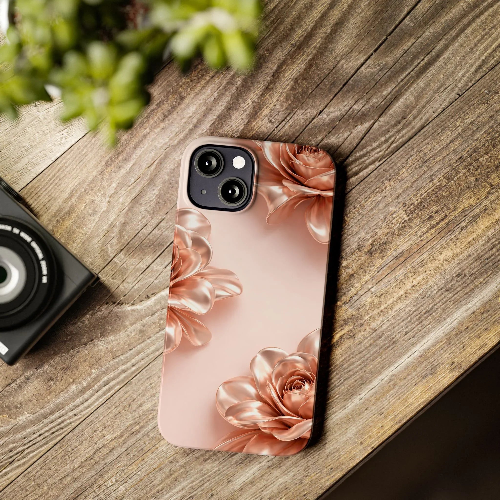 Blush Metallic Flower Case for iPhone 11-17 - KARARMDESIGN
