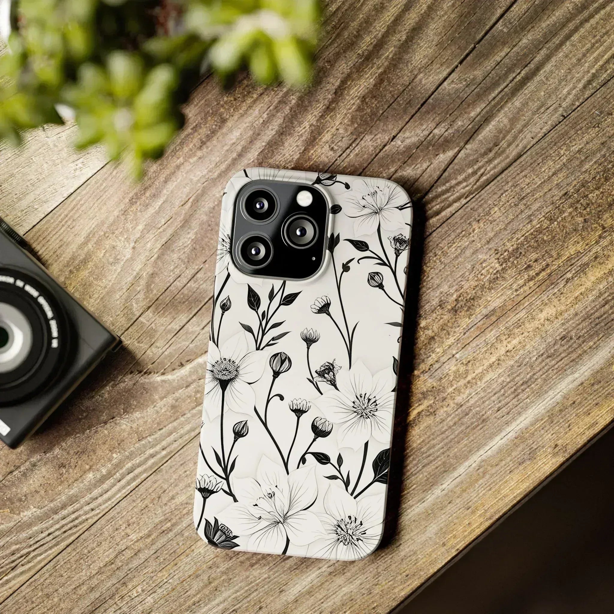 Monochrome Bloom Floral Phone Case for iPhone 11-16 - KARARMDESIGN