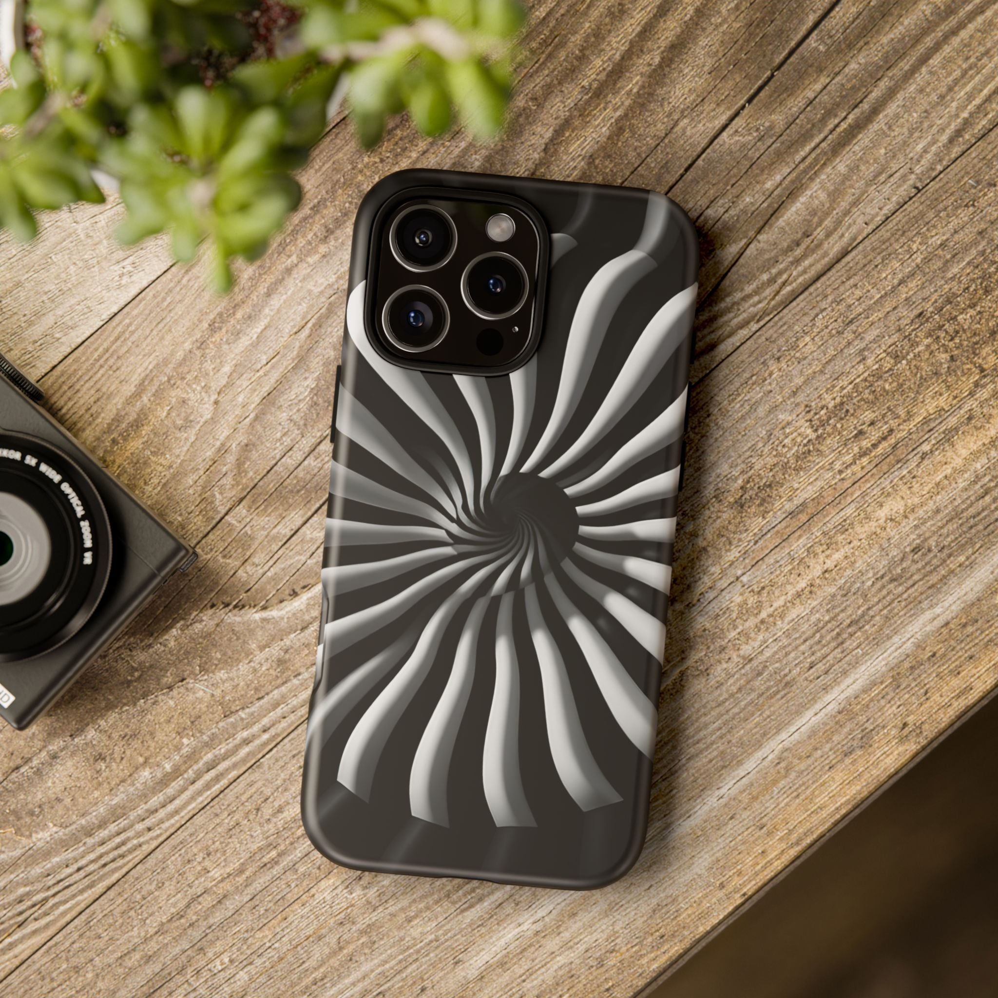 Hypnotic Black and White Spiral Phone Case – Optical Illusion Design for iPhone & Galaxy