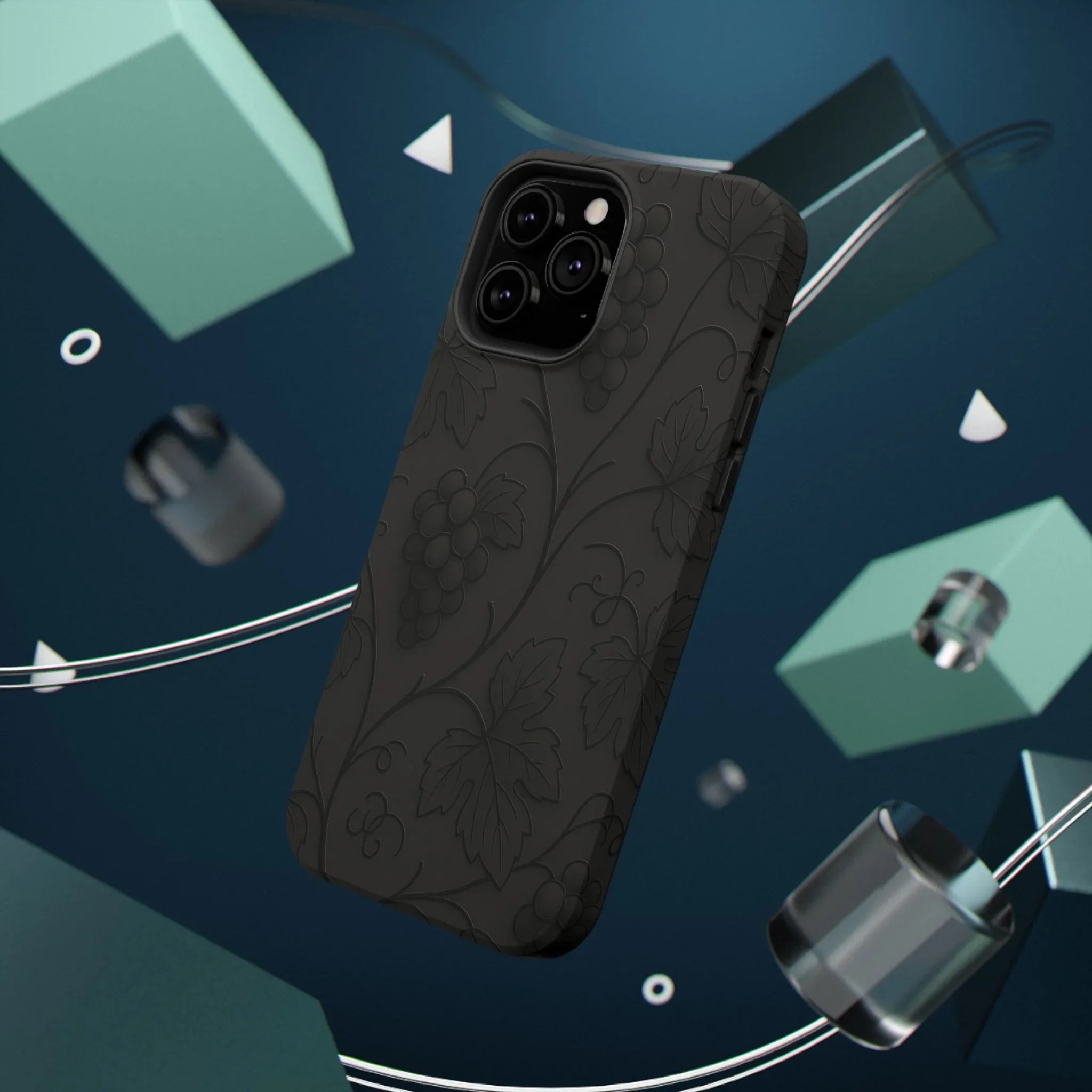 Elegant Embossed Grape Leaf Black Phone Case for iPhone and Galaxy - KARARMDESIGN