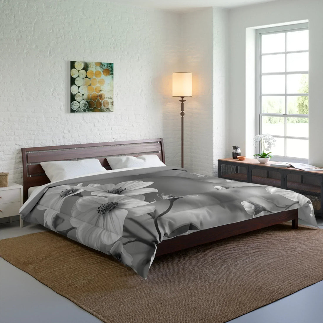 Elegant Gray Floral Comforter – Soft & Stylish Bedding - KarArmDesign