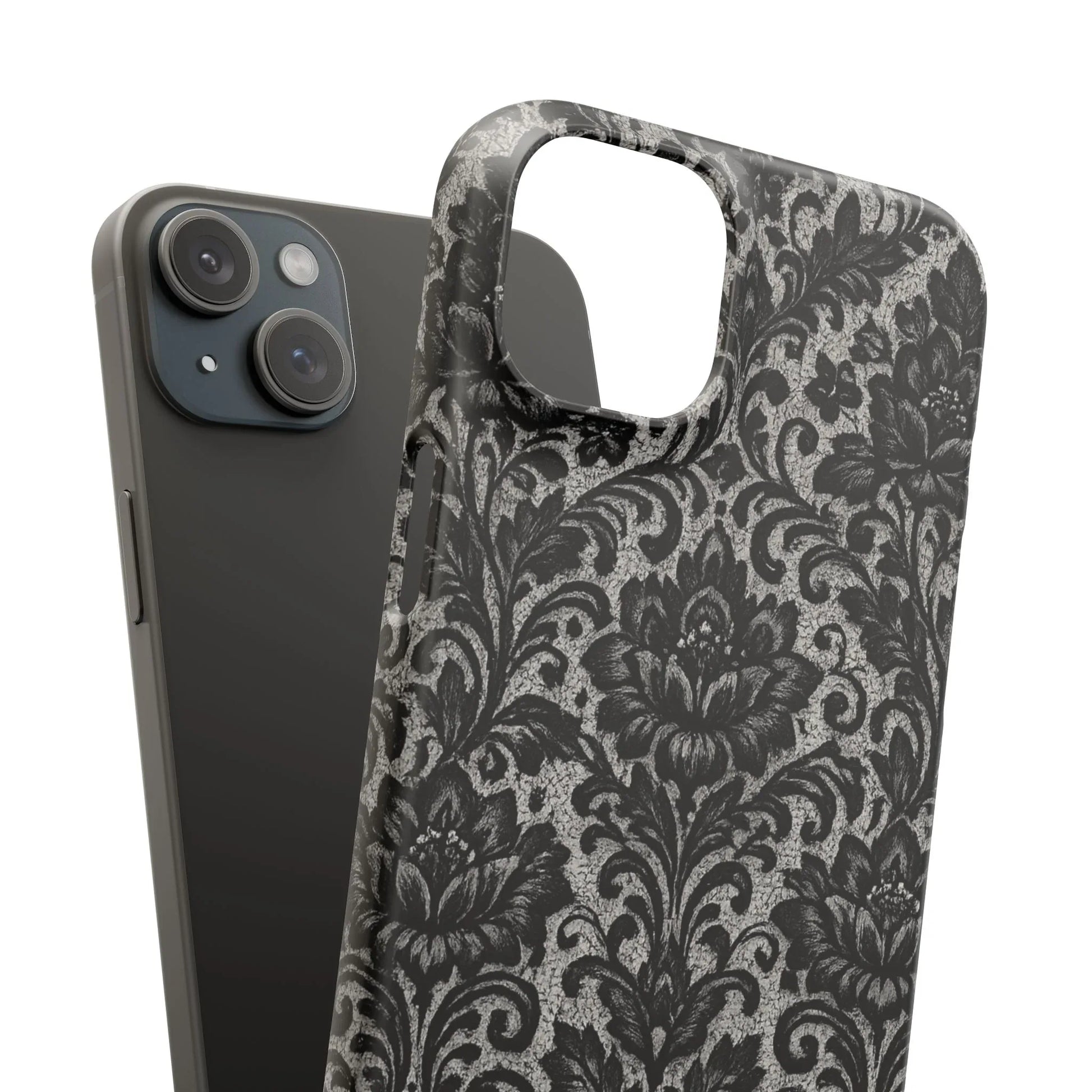 Black Damask Floral Phone Case for iPhone 11-17 and Galaxy S20-S25 - KARARMDESIGN