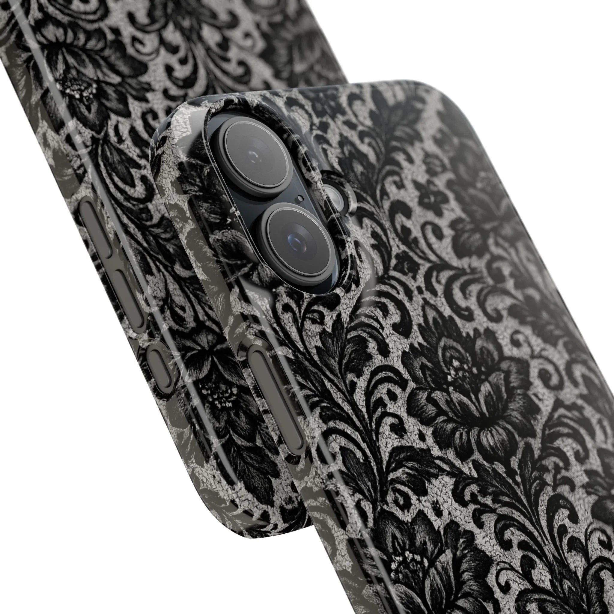 Black Damask Floral Phone Case for iPhone 11-17 and Galaxy S20-S25 - KARARMDESIGN