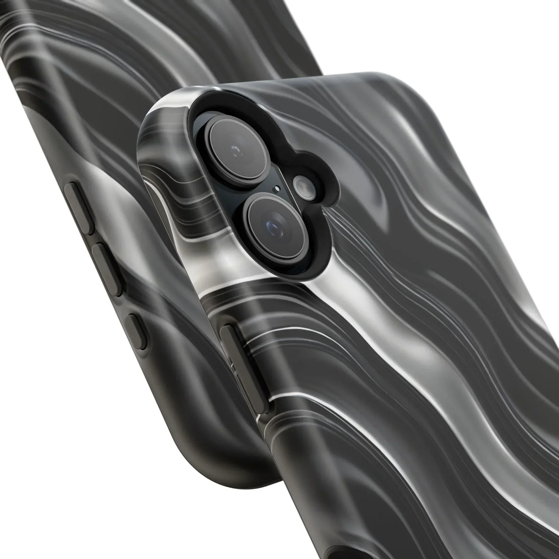 Wavy Illusion Black & Silver MagSafe® Tough Phone Case - KarArmDesign