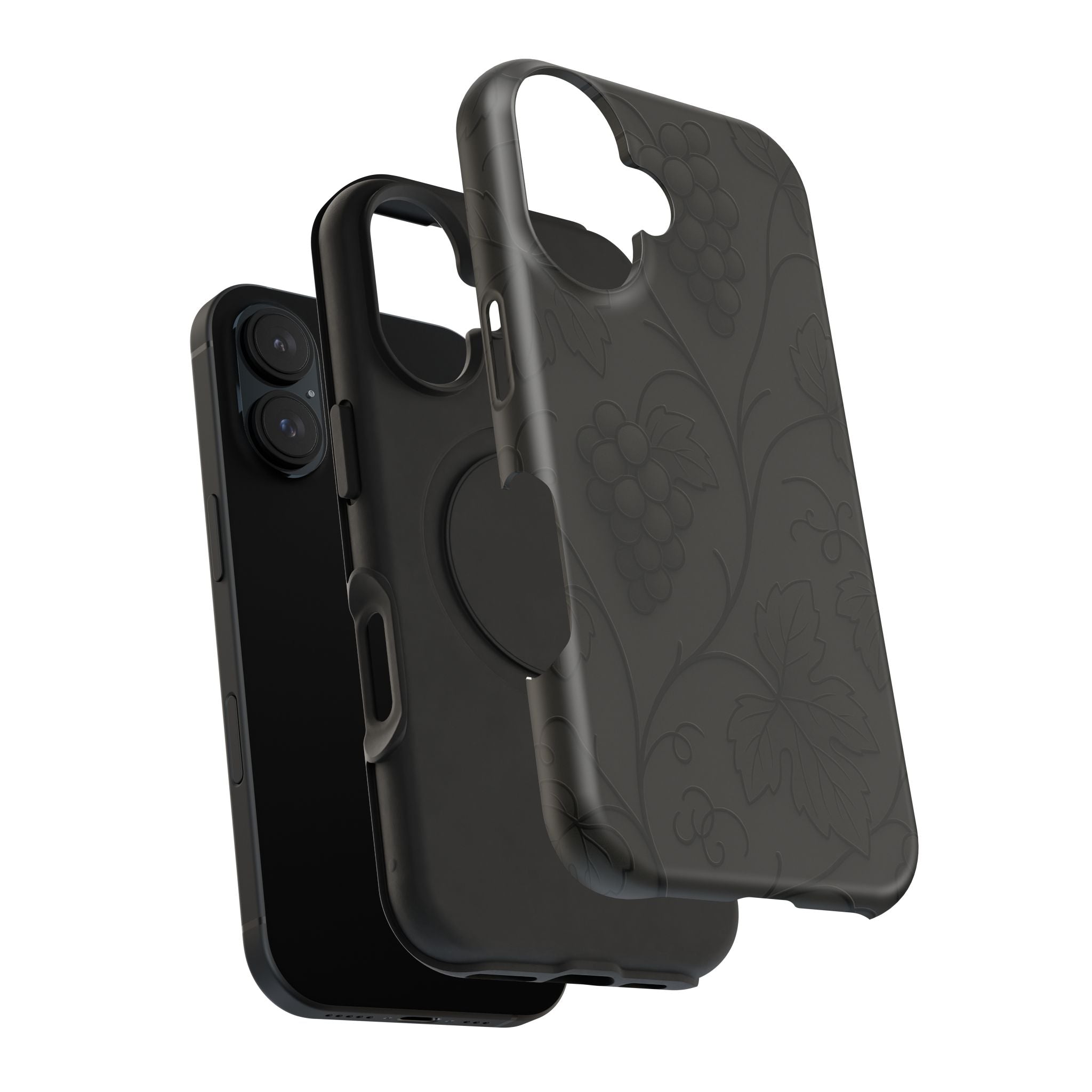 Embossed Grape Leaf Phone Case – Elegant Black Design for iPhone & Samsung
