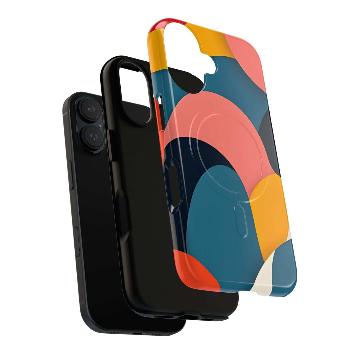 Colorful abstract phone case for iPhone 13-17, glossy surface with camera and speaker cutouts