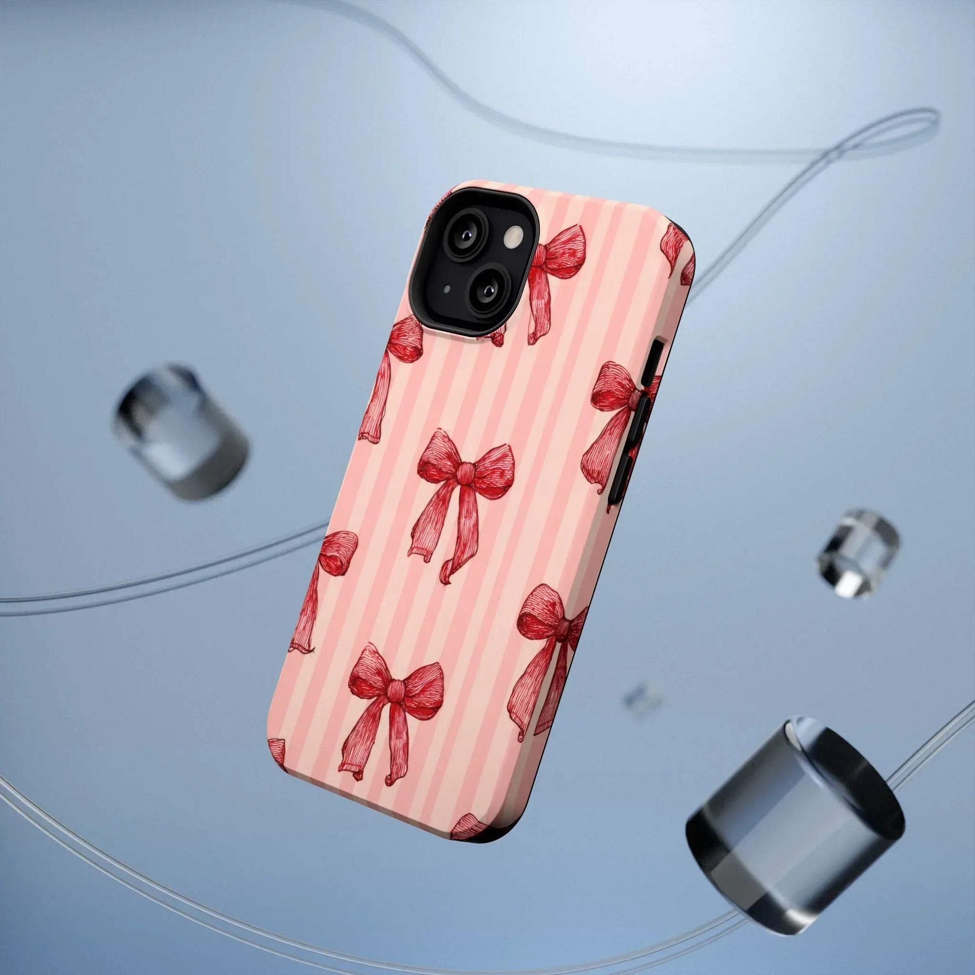 Red Bow Stripe Phone Case for iPhone 11-17 & Galaxy S21-S22 - KARARMDESIGN