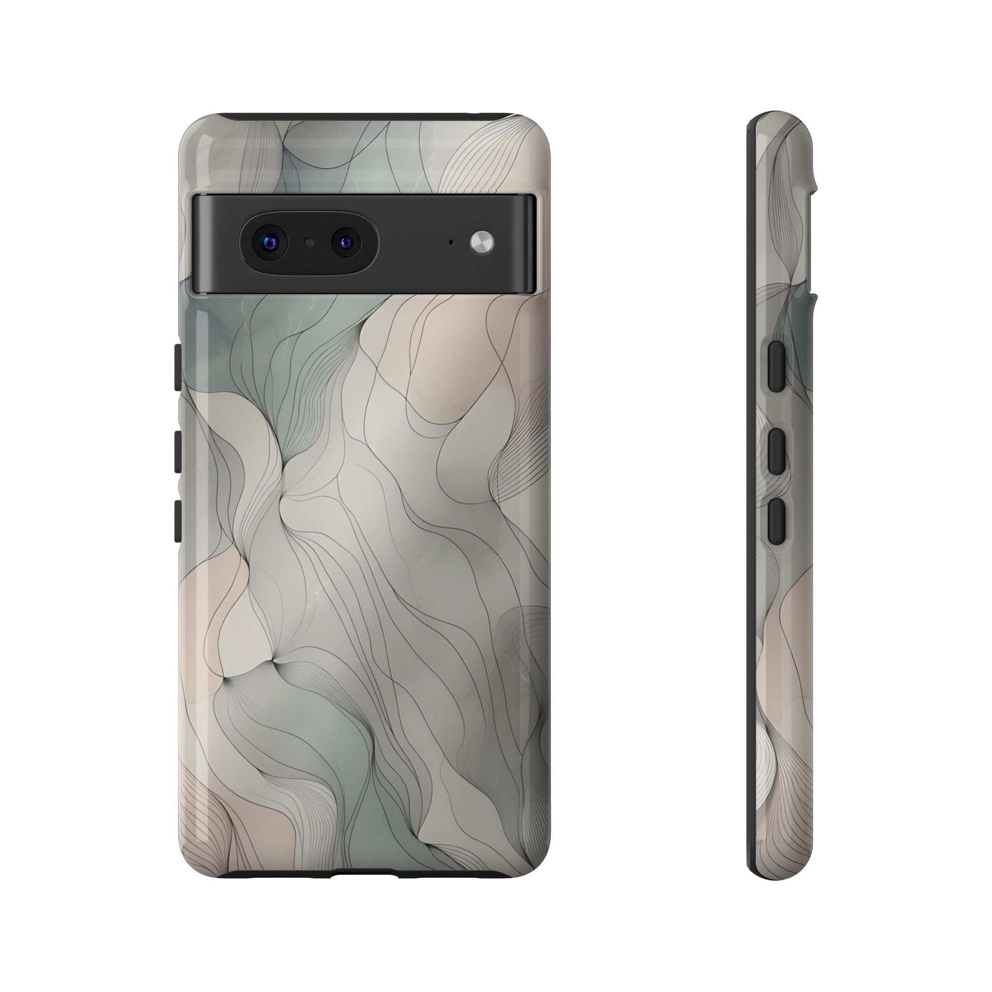 Pastel wave phone case for iPhone 8-17 & Google Pixel 6-9, top-back view with camera openings