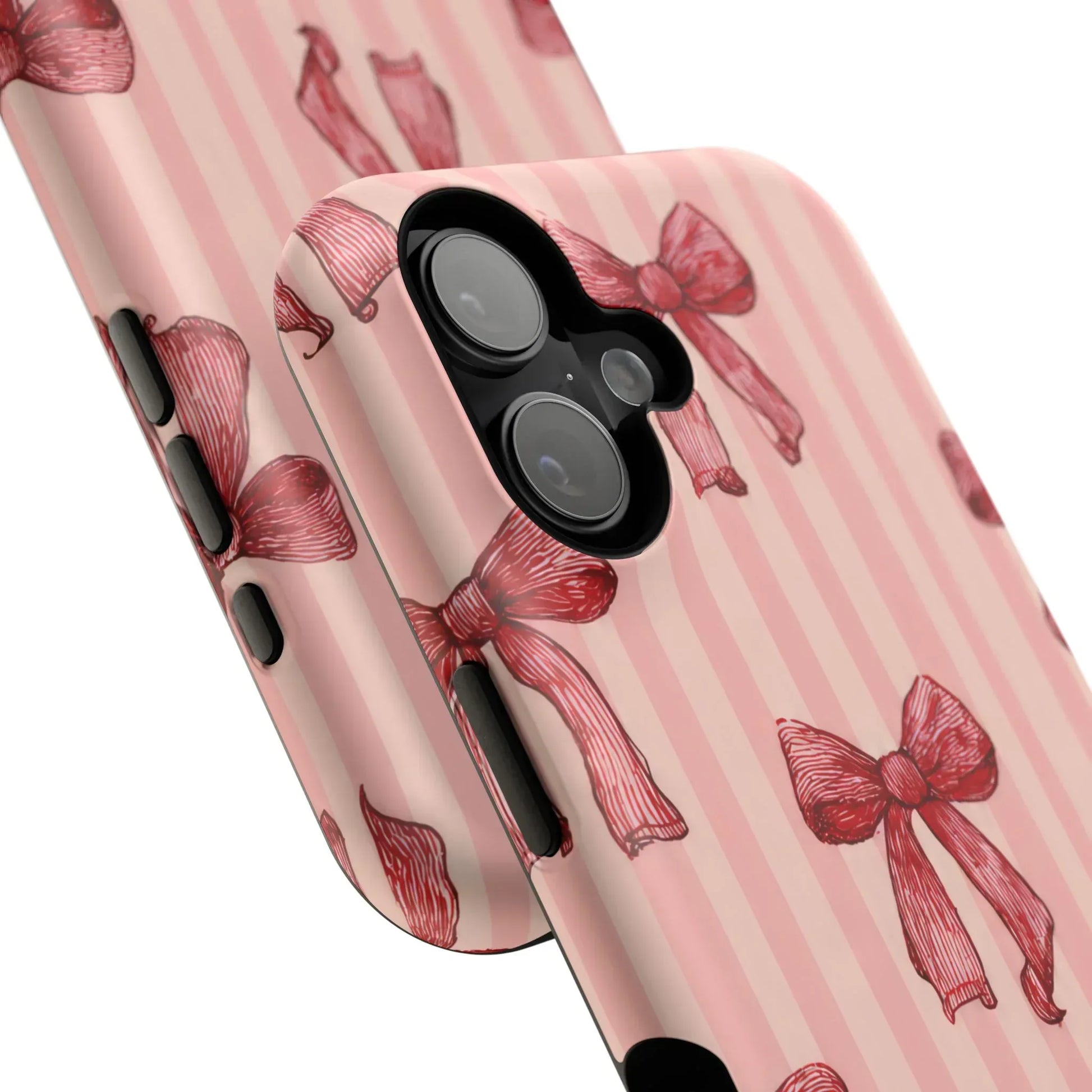 Red Bow Stripe Phone Case for iPhone 11-17 & Galaxy S21-S22 - KARARMDESIGN