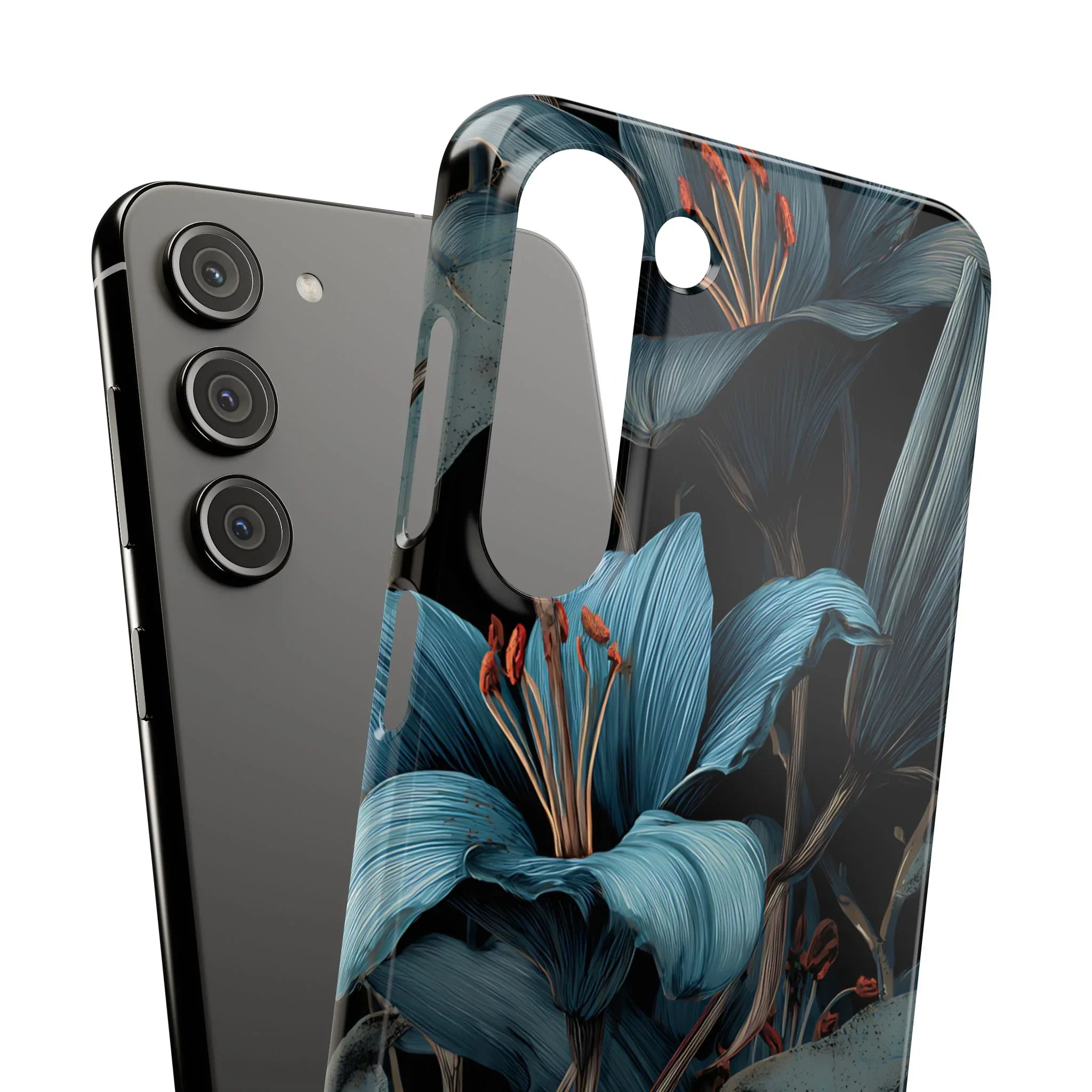 Blue Lily Floral Phone Case for iPhone 11-17 and Galaxy S20-S25 - KARARMDESIGN