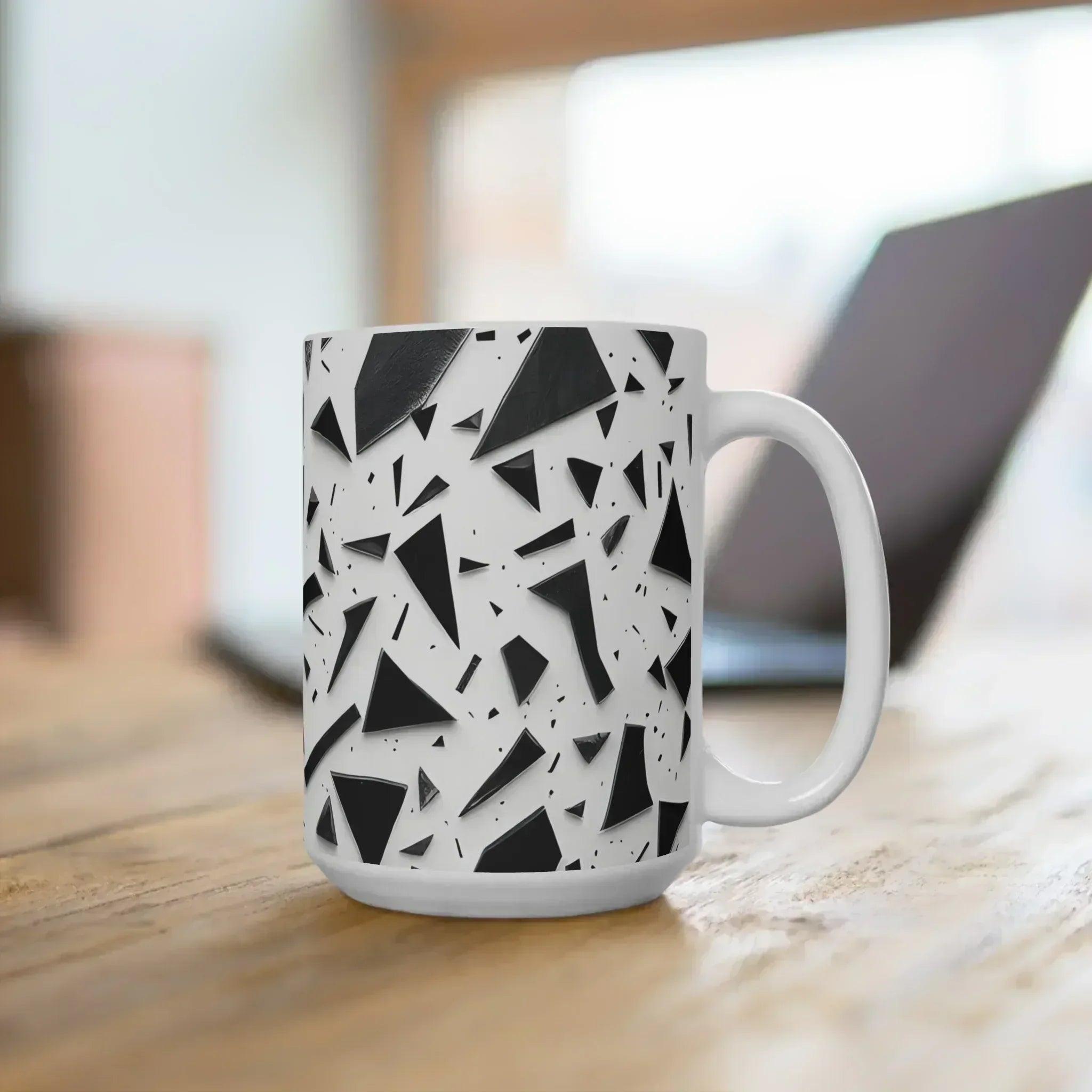 Monochrome Geometry – Minimalist Abstract Pattern Mug – 15oz - KARARMDESIGN