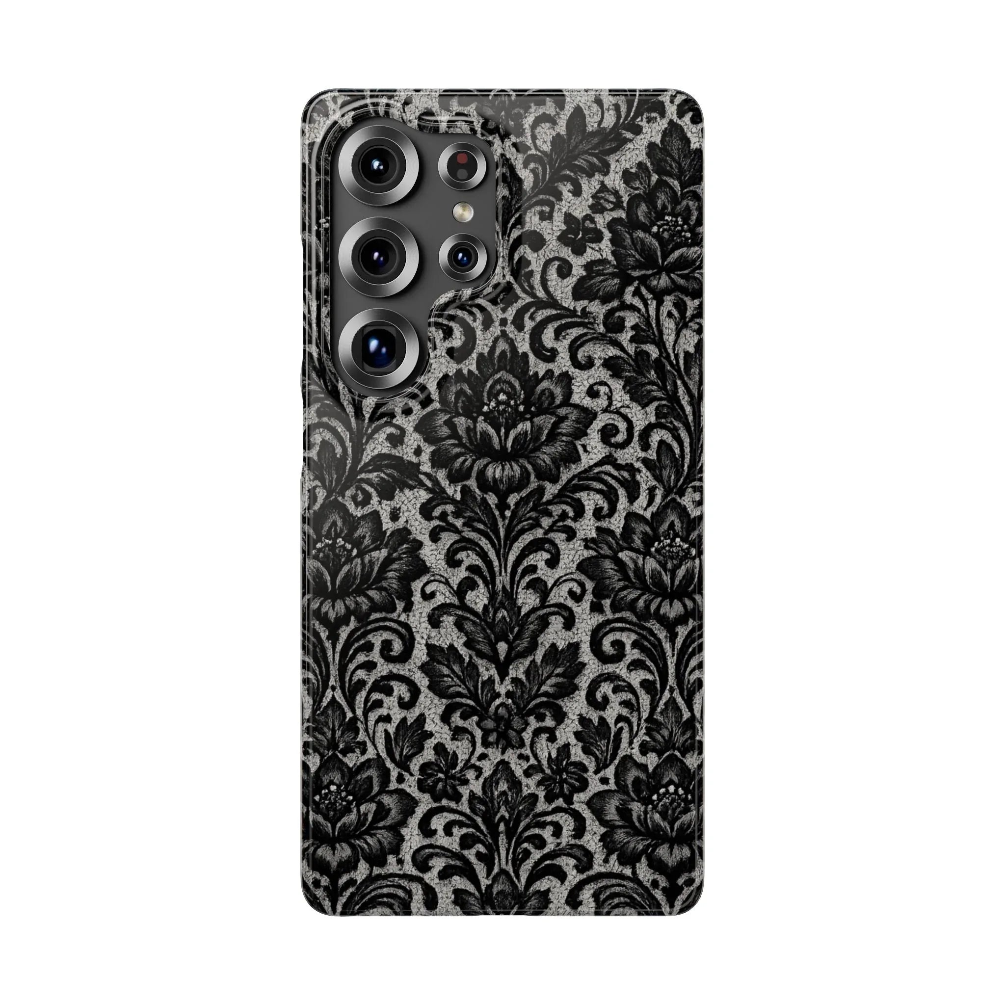 Black Damask Floral Phone Case for iPhone 11-17 and Galaxy S20-S25 - KARARMDESIGN