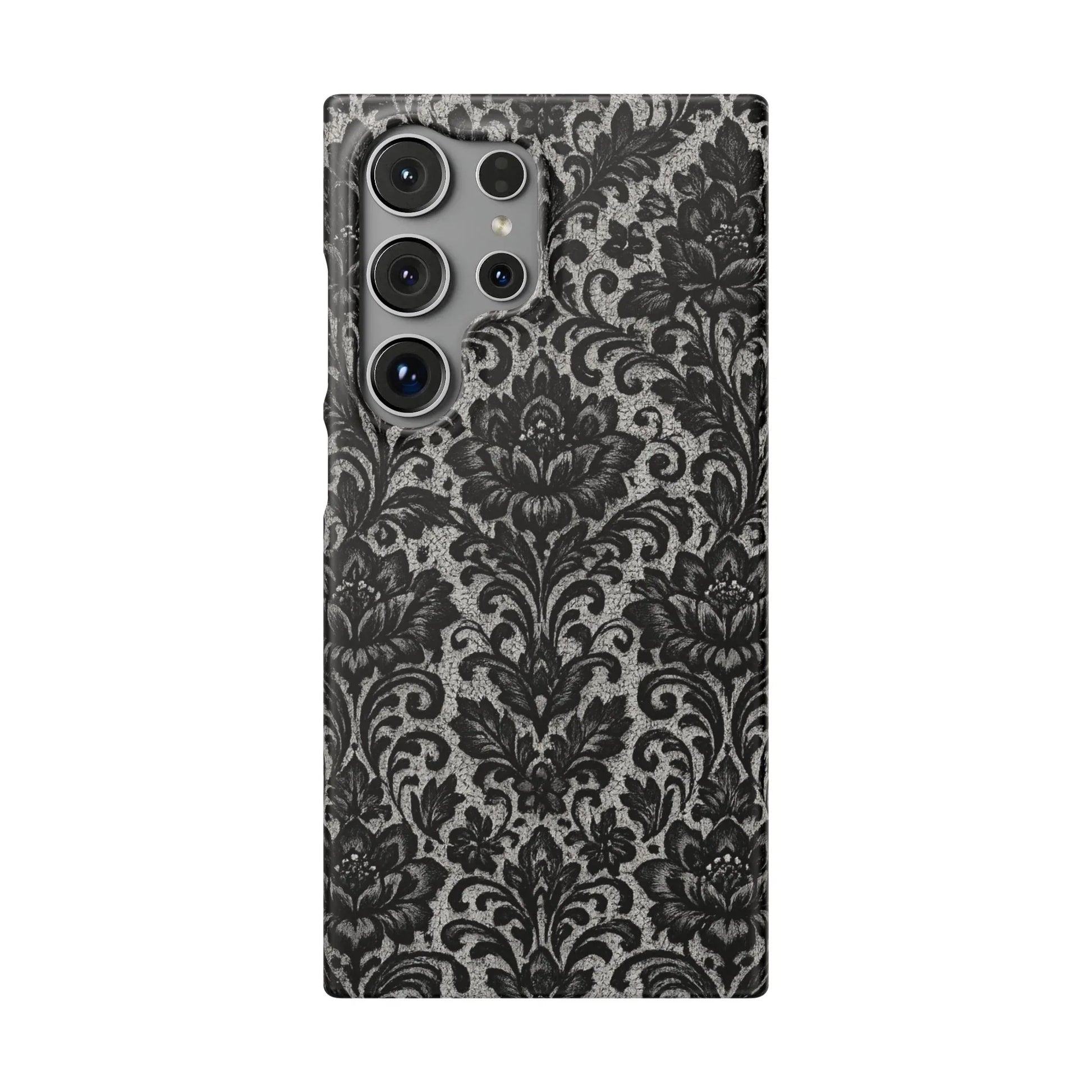 Black Damask Floral Phone Case for iPhone 11-17 and Galaxy S20-S25 - KARARMDESIGN