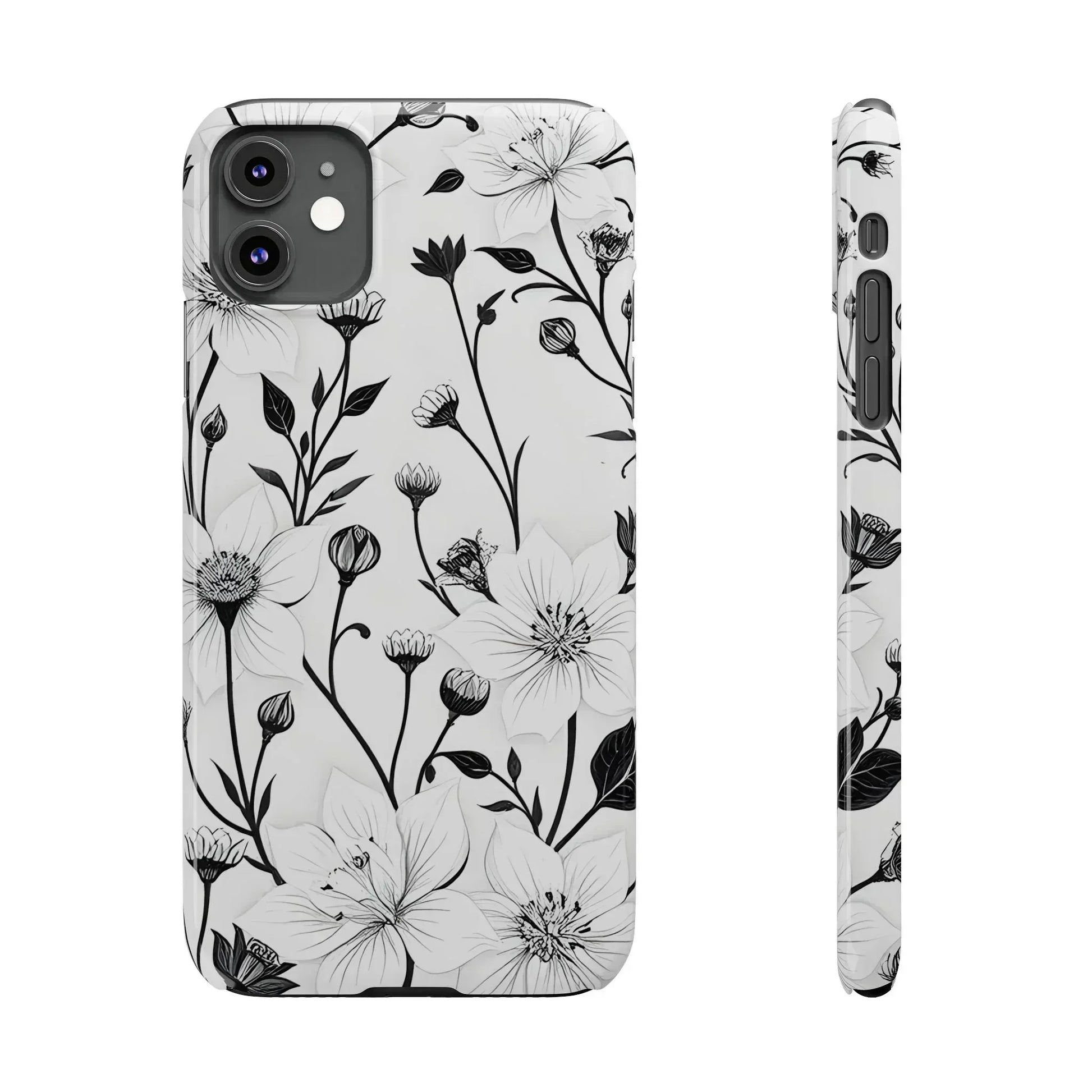 Monochrome Bloom Floral Phone Case for iPhone 11-16 - KARARMDESIGN
