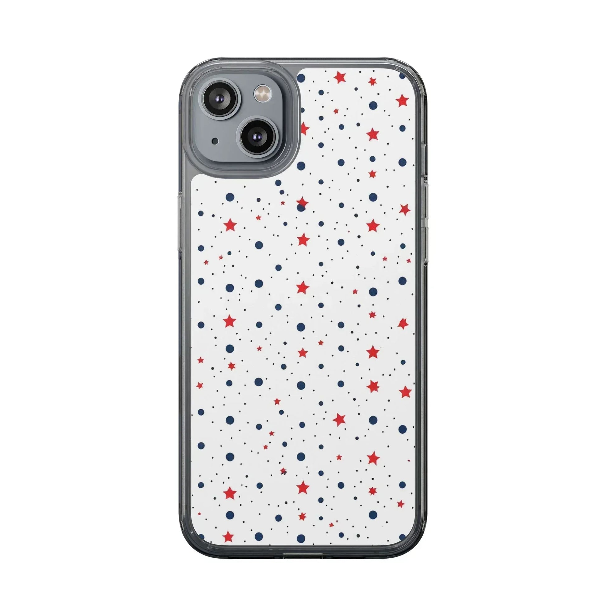 White Phone Case with Red Stars and Blue Polka Dots for iPhone and Galaxy - KARARMDESIGN