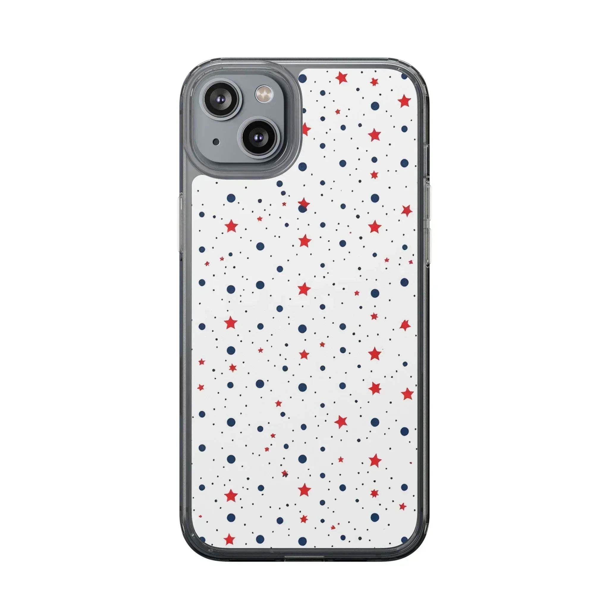 White Phone Case with Red Stars and Blue Polka Dots for iPhone and Galaxy - KARARMDESIGN