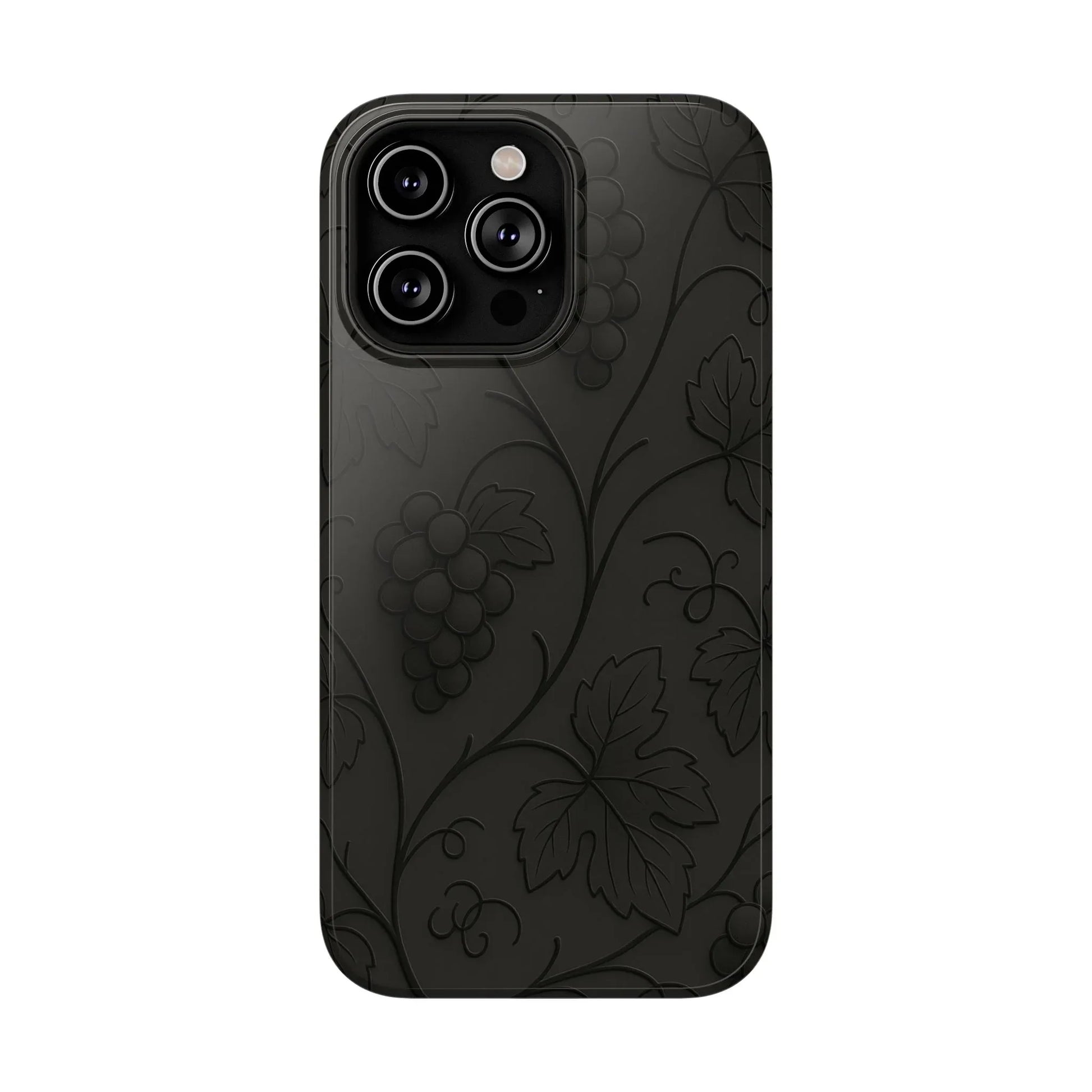 Elegant Embossed Grape Leaf Black Phone Case for iPhone and Galaxy - KARARMDESIGN