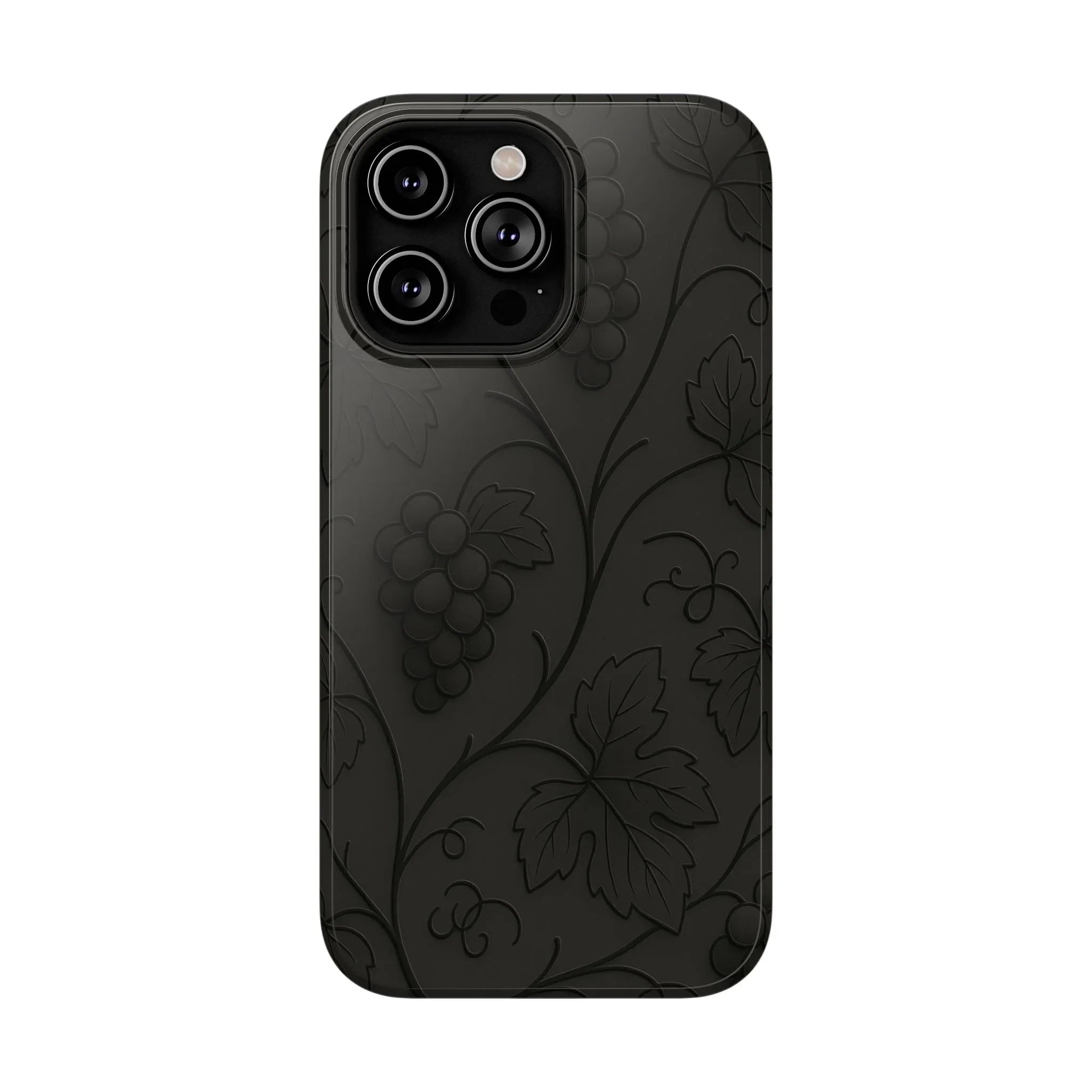 Elegant Embossed Grape Leaf Black Phone Case for iPhone and Galaxy - KARARMDESIGN