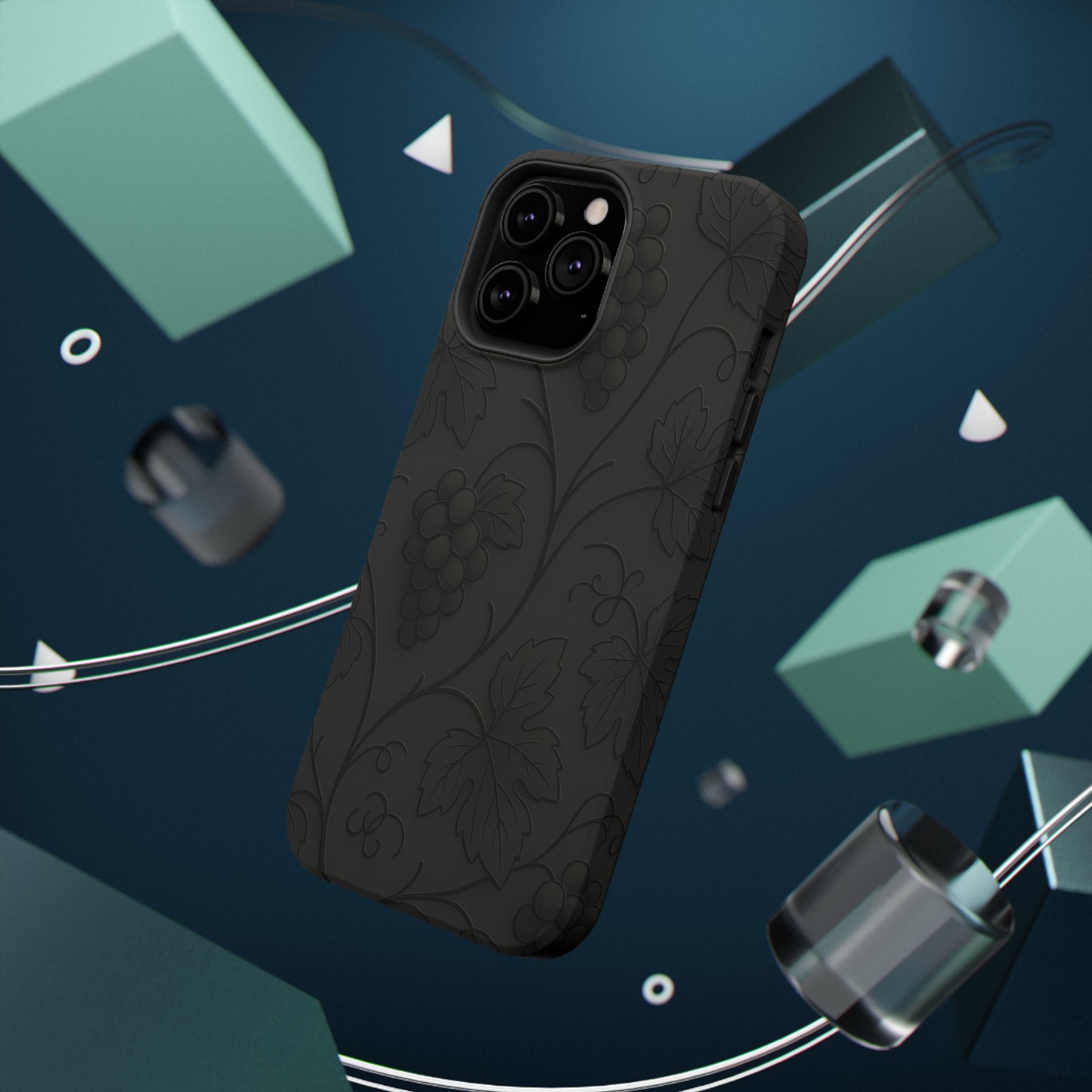 Embossed Grape Leaf Phone Case – Elegant Black Design for iPhone & Samsung