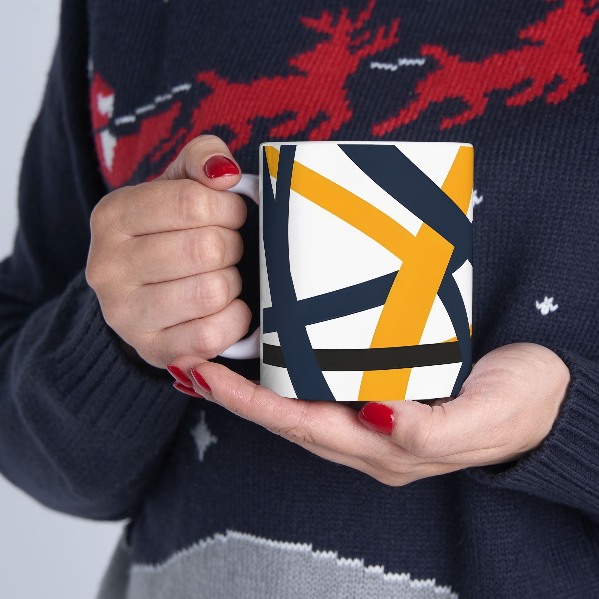 Navy Blue and Orange Smoke Pattern Ceramic Mug