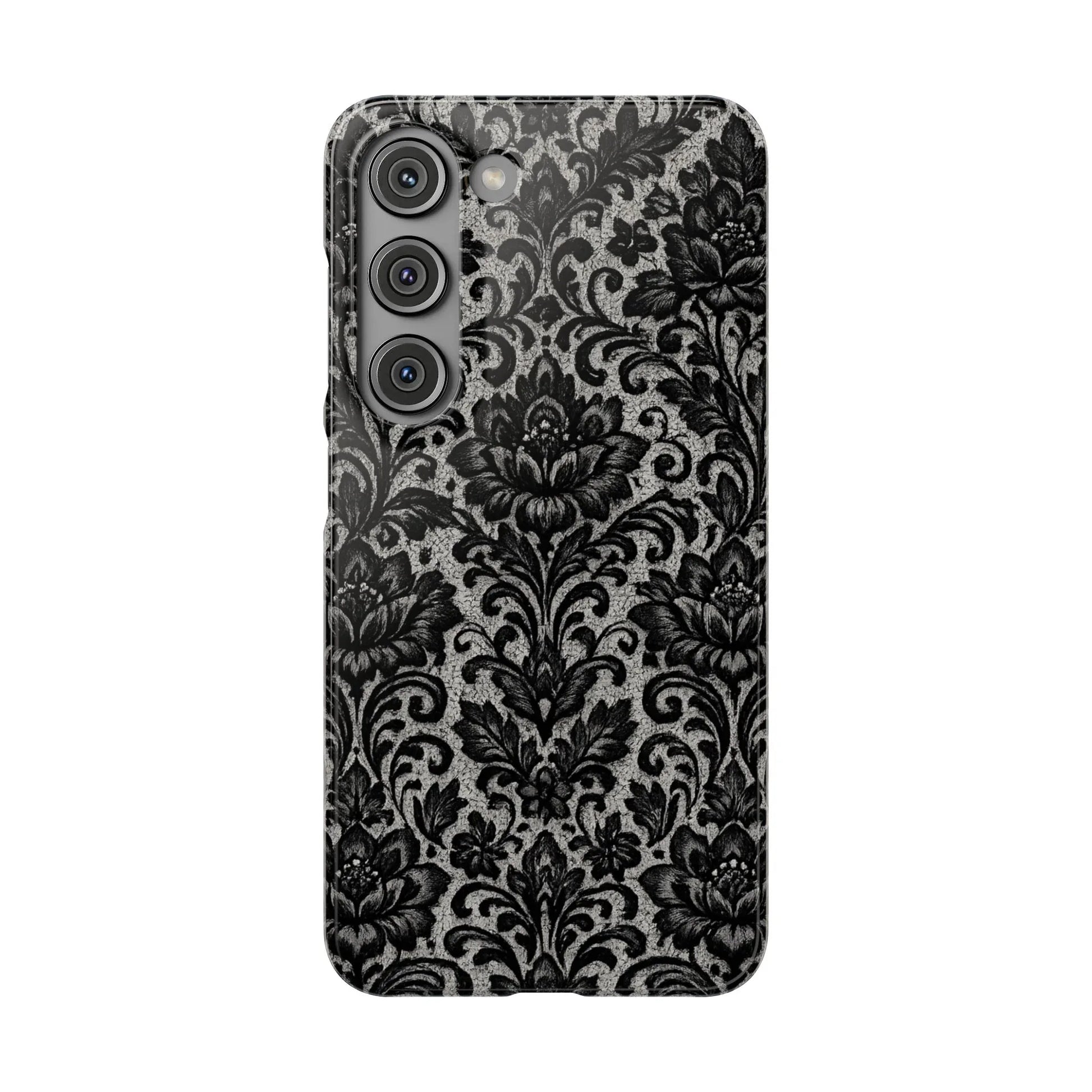 Black Damask Floral Phone Case for iPhone 11-17 and Galaxy S20-S25 - KARARMDESIGN