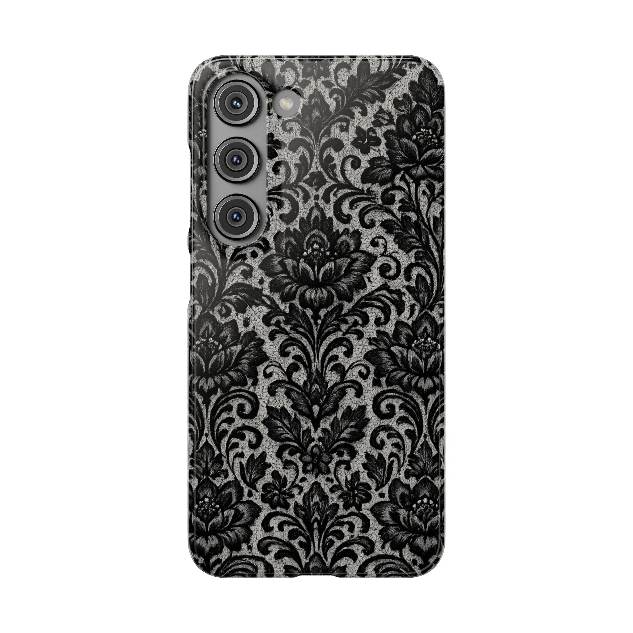 Black Damask Floral Phone Case for iPhone 11-17 and Galaxy S20-S25 - KARARMDESIGN