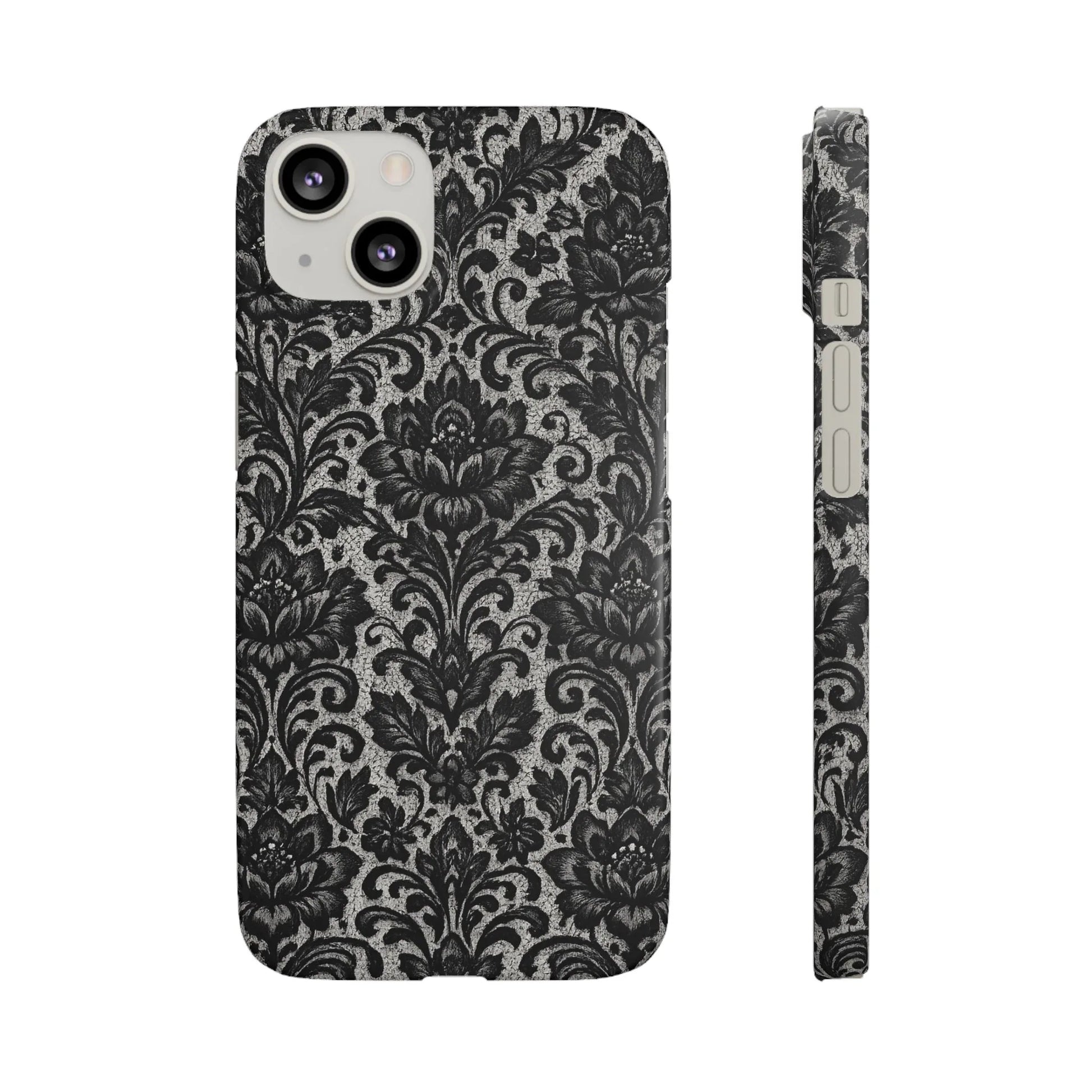 Black Damask Floral Phone Case for iPhone 11-17 and Galaxy S20-S25 - KARARMDESIGN