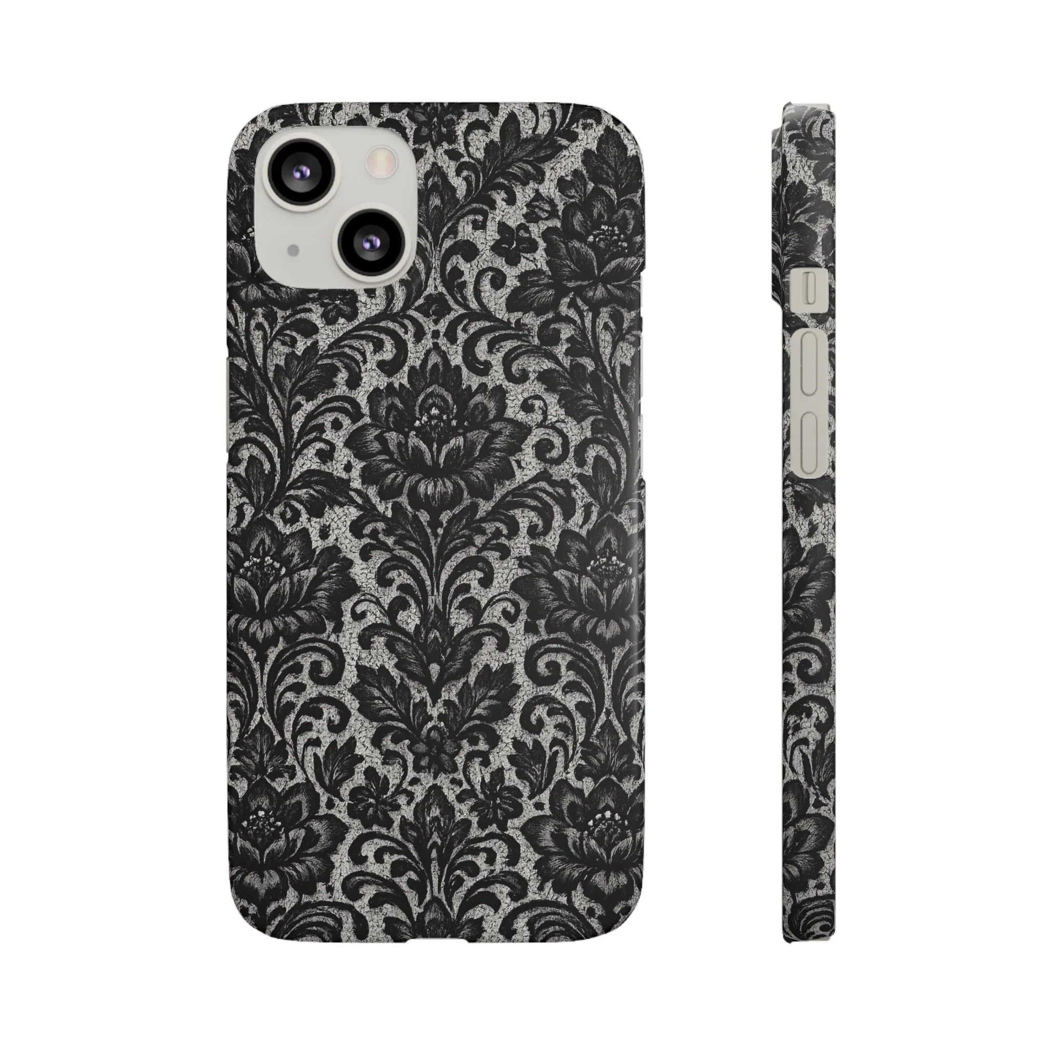 Black Damask Floral Phone Case for iPhone 11-17 and Galaxy S20-S25 - KARARMDESIGN