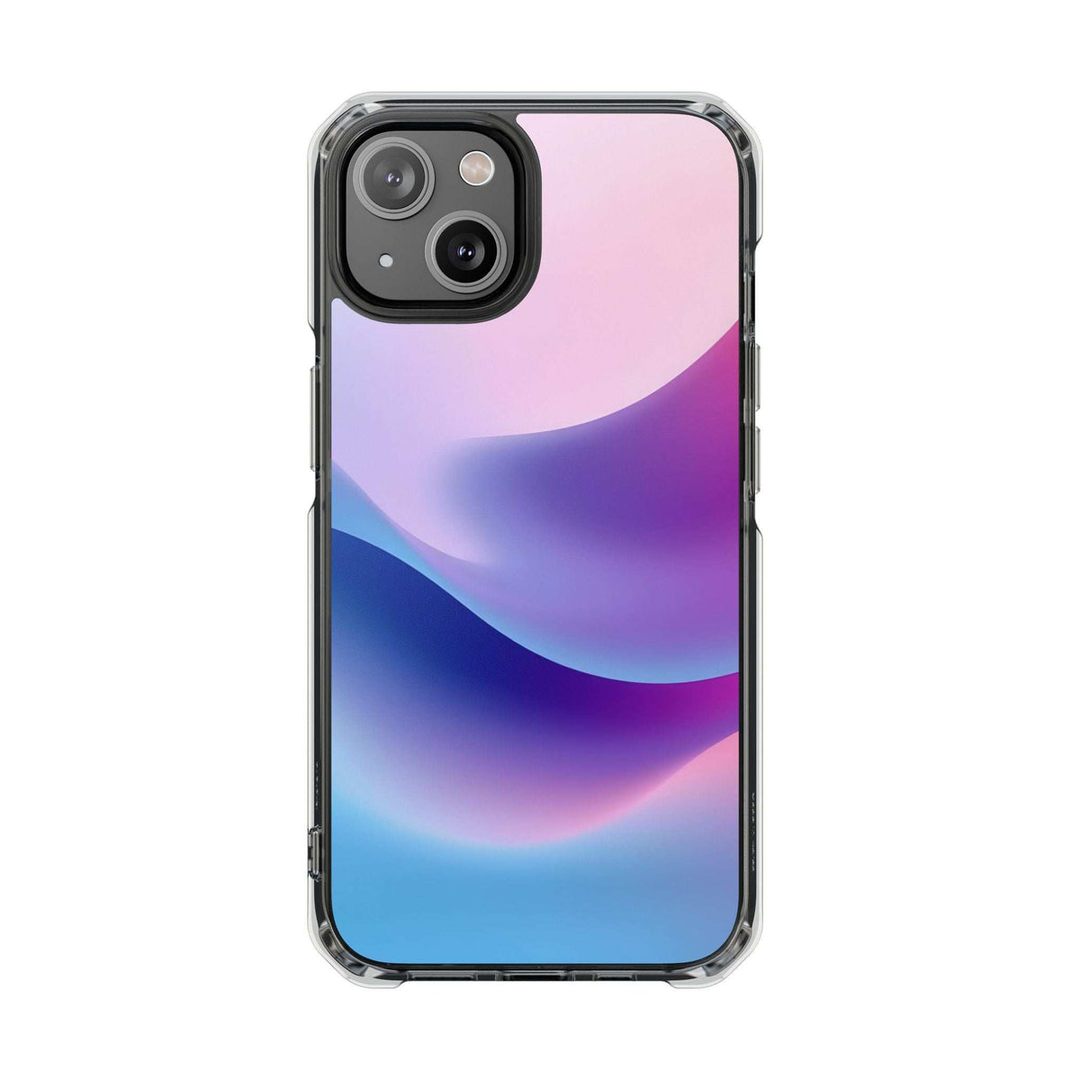 Pastel wave phone case with clear edges; triple-camera cutout and soft pink top with blue bottom