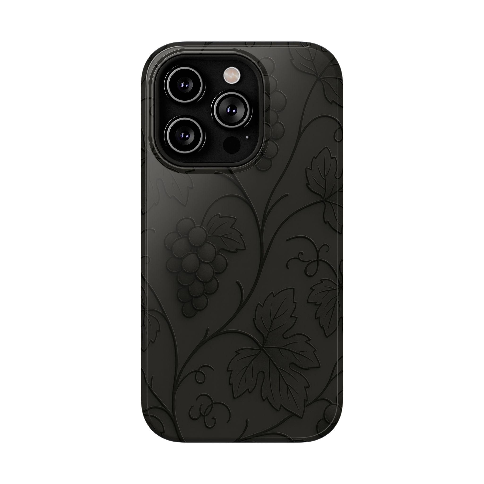 Embossed Grape Leaf Phone Case – Elegant Black Design for iPhone & Samsung