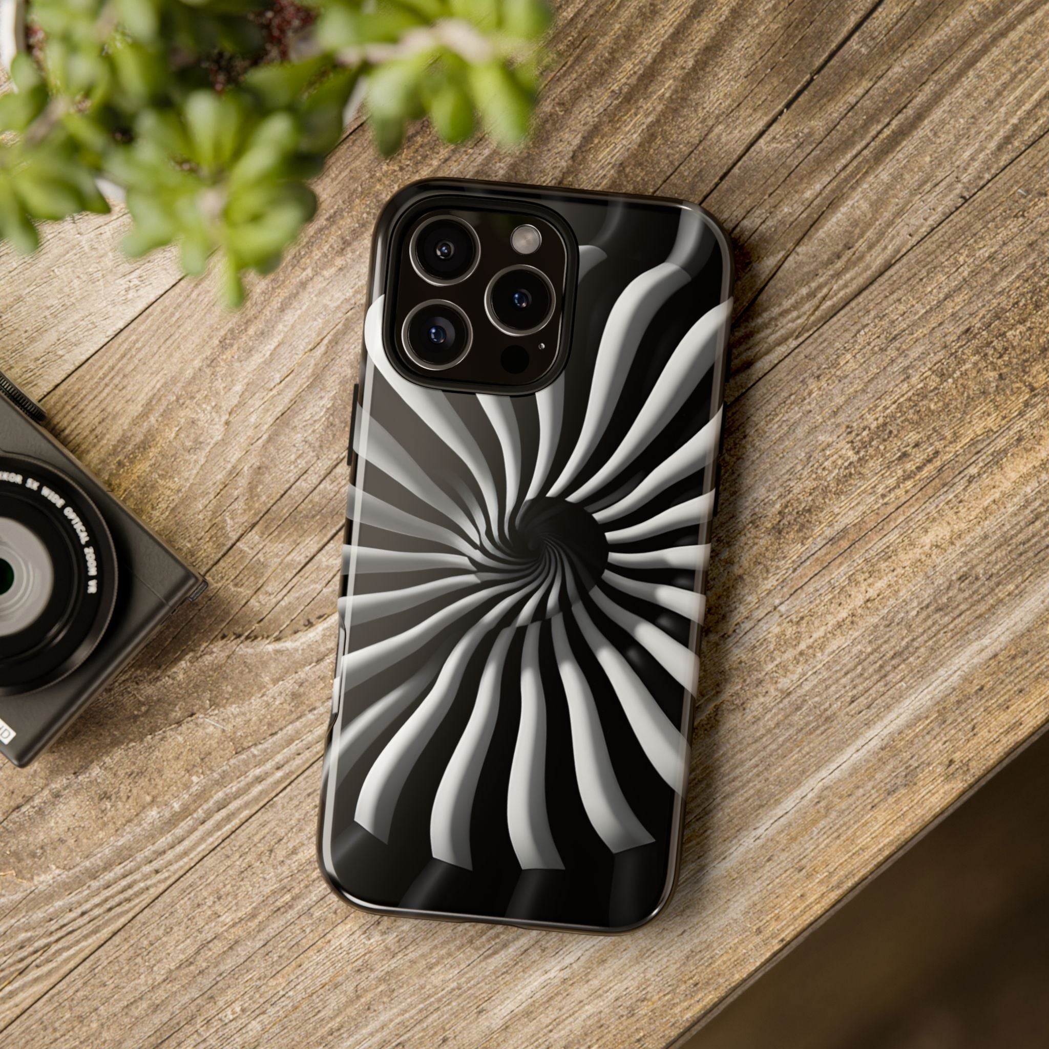 Hypnotic Black and White Spiral Phone Case – Optical Illusion Design for iPhone & Galaxy