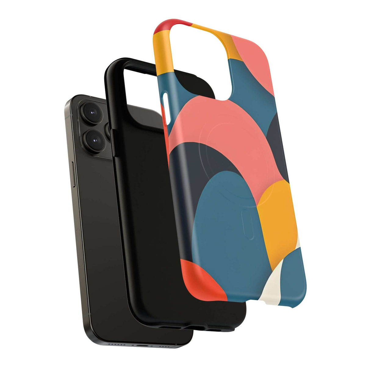 Colorful abstract phone case for iPhone 13-17, glossy finish, accessible speaker and port