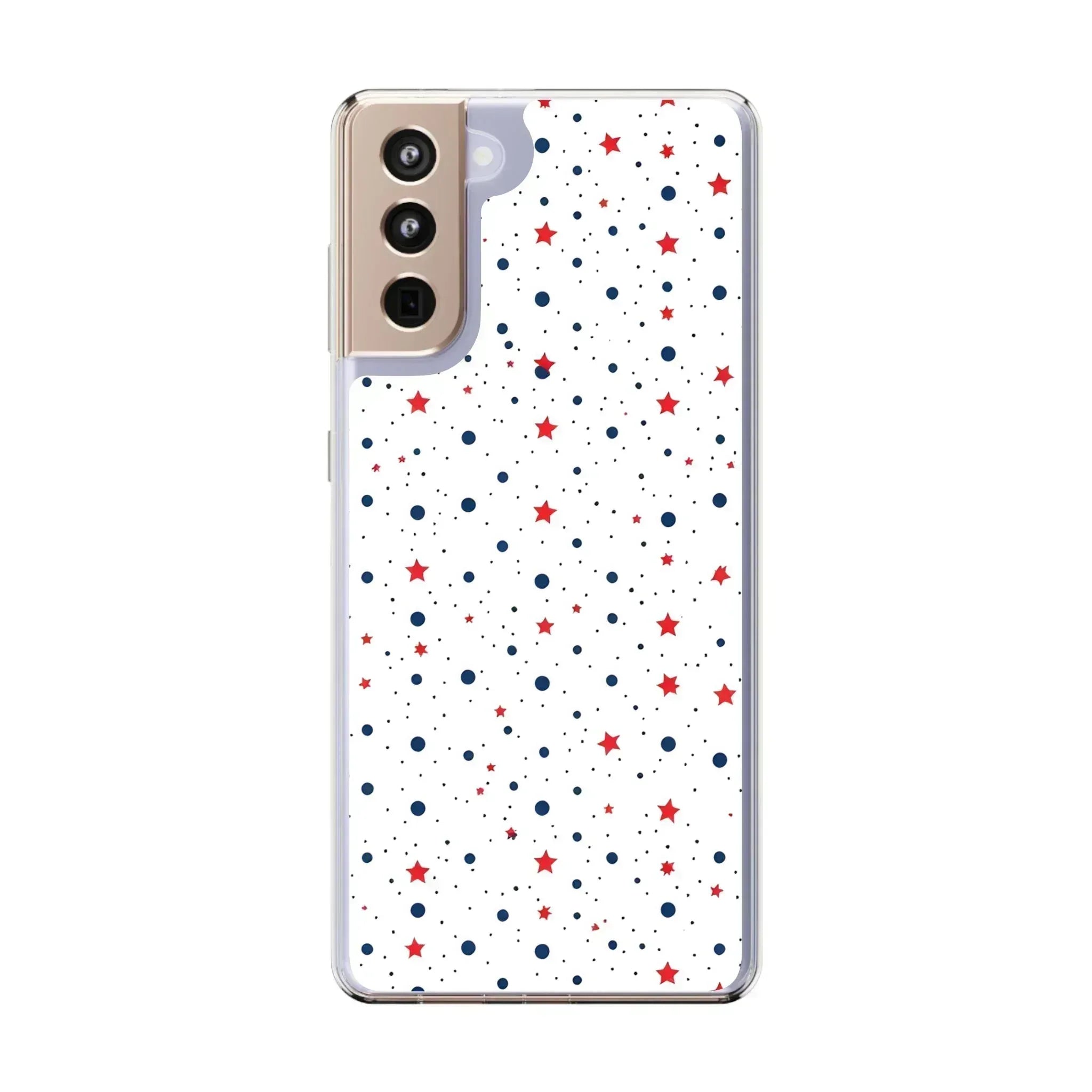 White Phone Case with Red Stars and Blue Polka Dots for iPhone and Galaxy - KARARMDESIGN