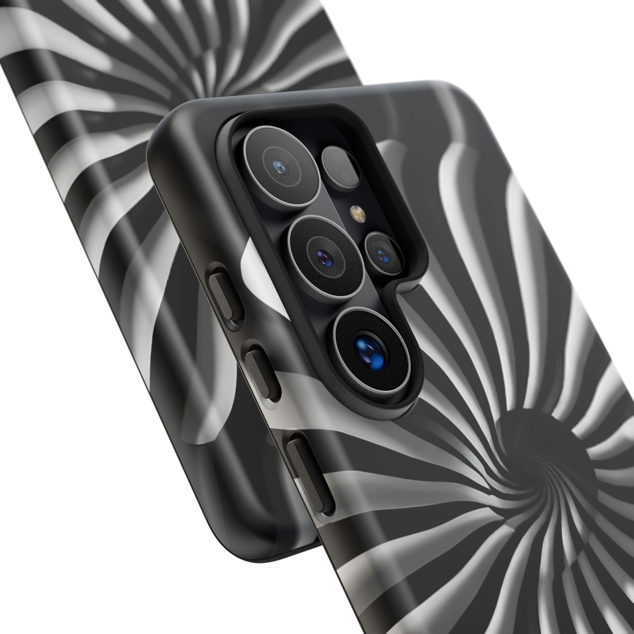 Hypnotic Black and White Spiral Phone Case – Optical Illusion Design for iPhone & Galaxy