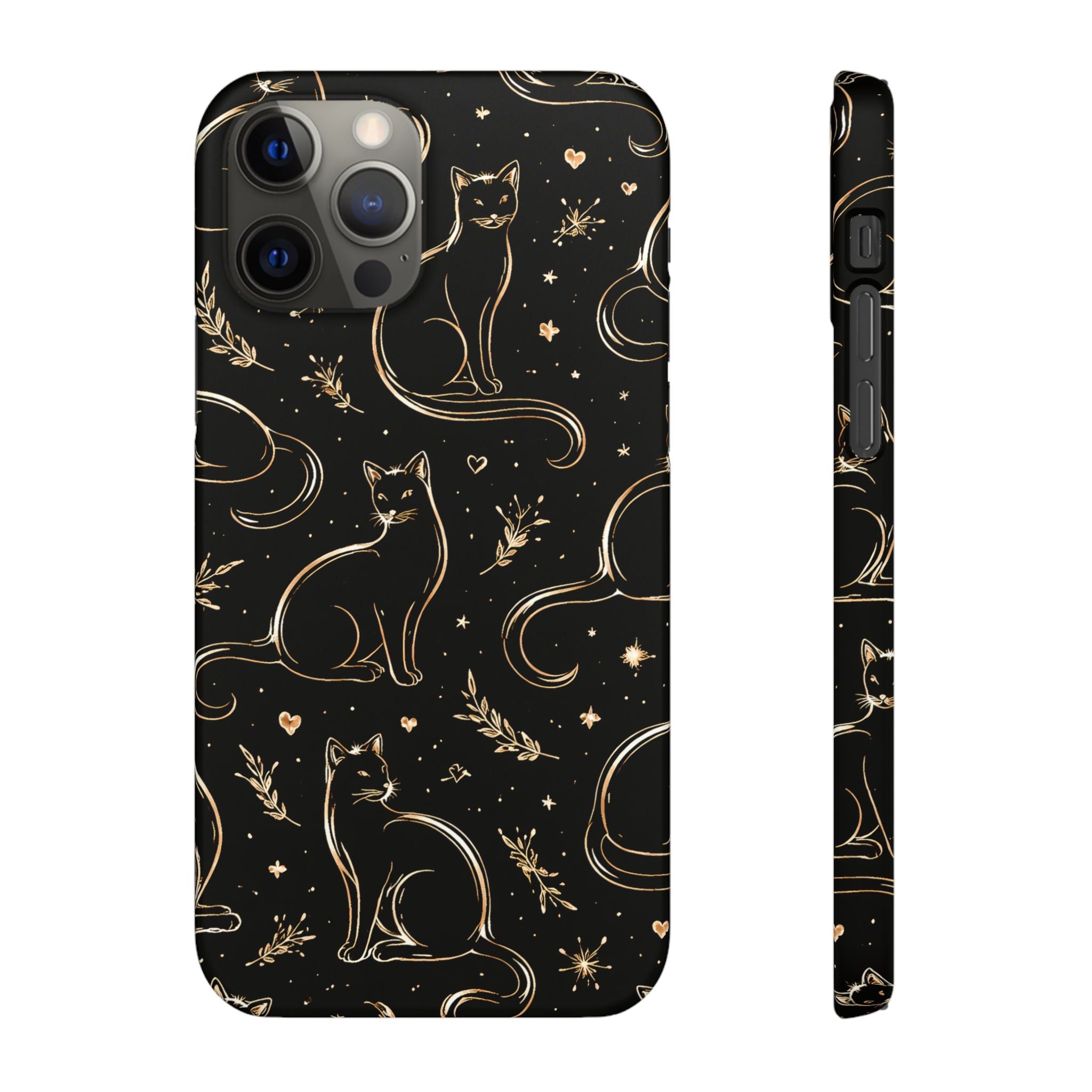 Golden Cat Pattern Phone Case for iPhone 11-17 and Galaxy S20-S26