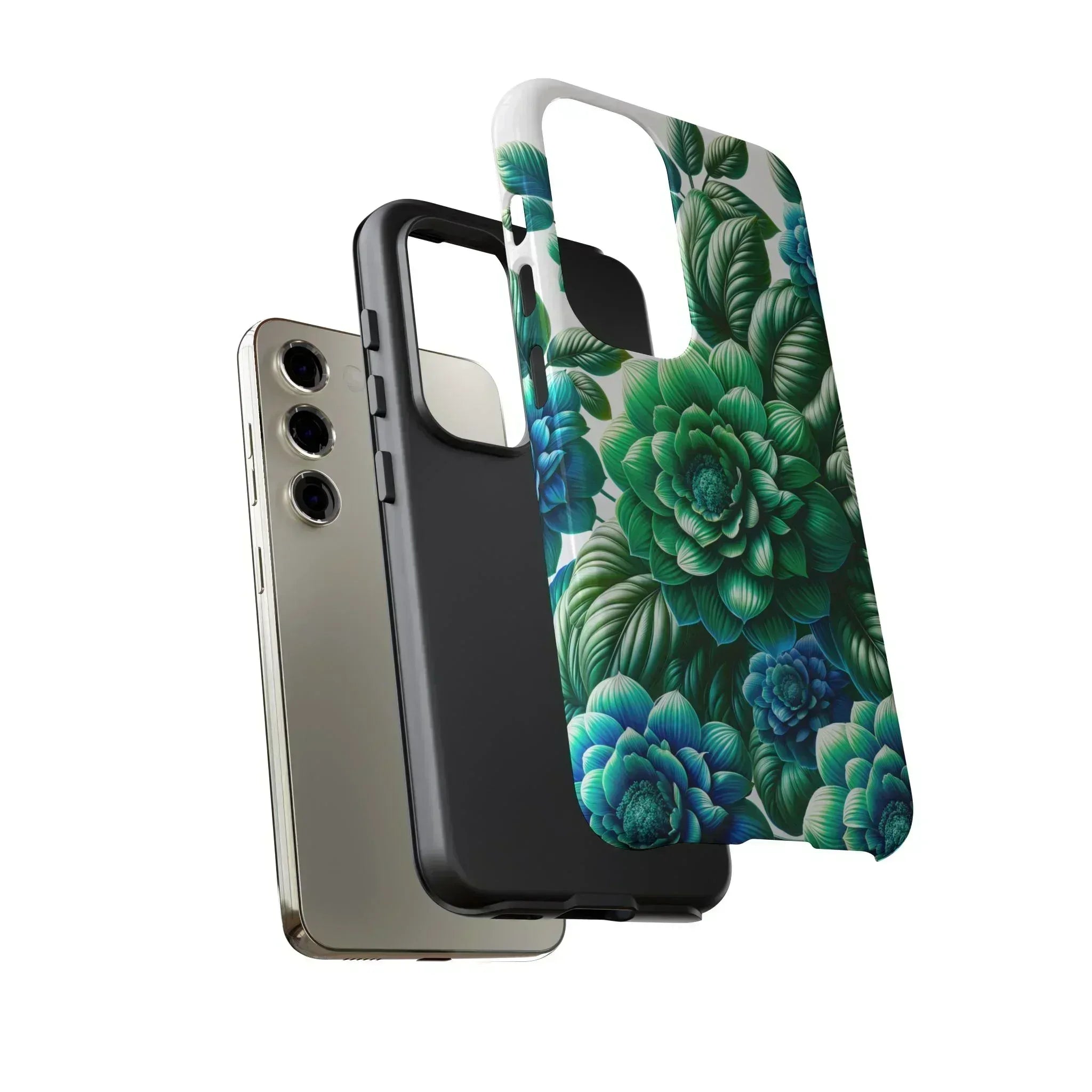 Green and Blue Floral Phone Case for Galaxy S10-S25 - KARARMDESIGN