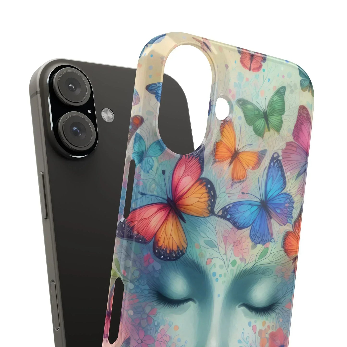 Butterfly Bloom Dreamy Woman with Closed Eyes Tough Phone Case for iPhone - KarArmDesign