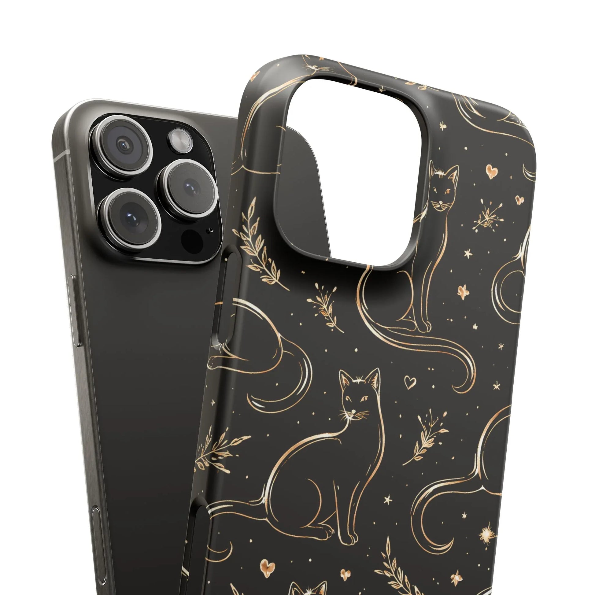 Golden Cat Pattern Phone Case for iPhone 11–17 & Galaxy S21–S25 - KARARMDESIGN