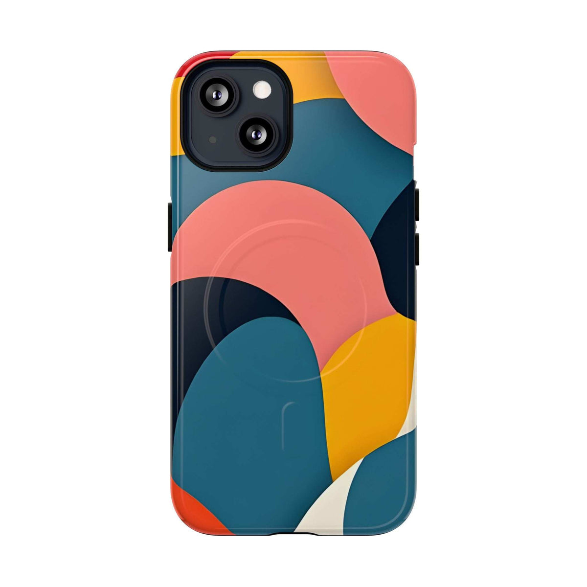 Colorful abstract art iPhone 13-17 phone case with large rear camera cutout and vivid pattern