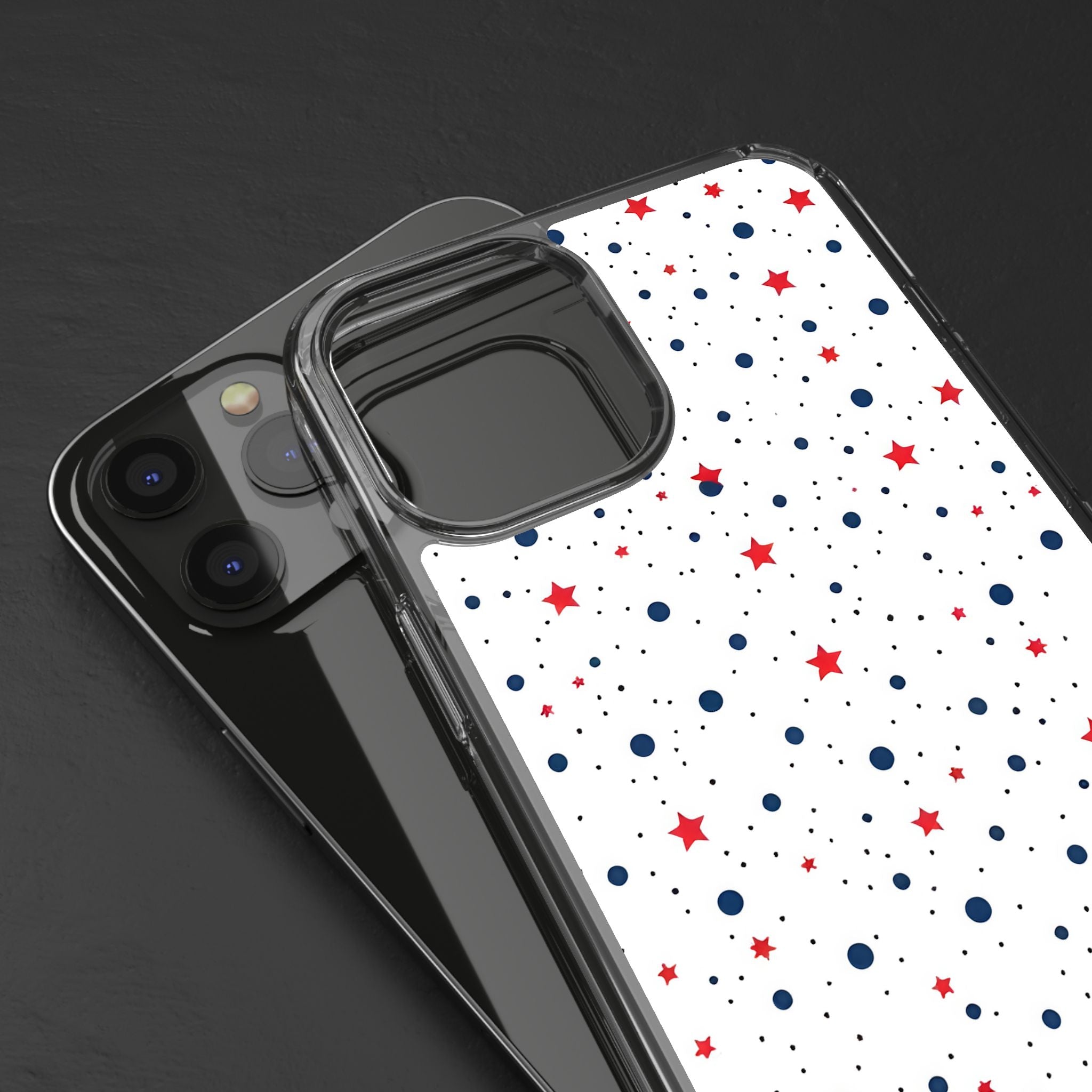 White Polka Dot & Stars Clear Case for iPhone & Samsung
