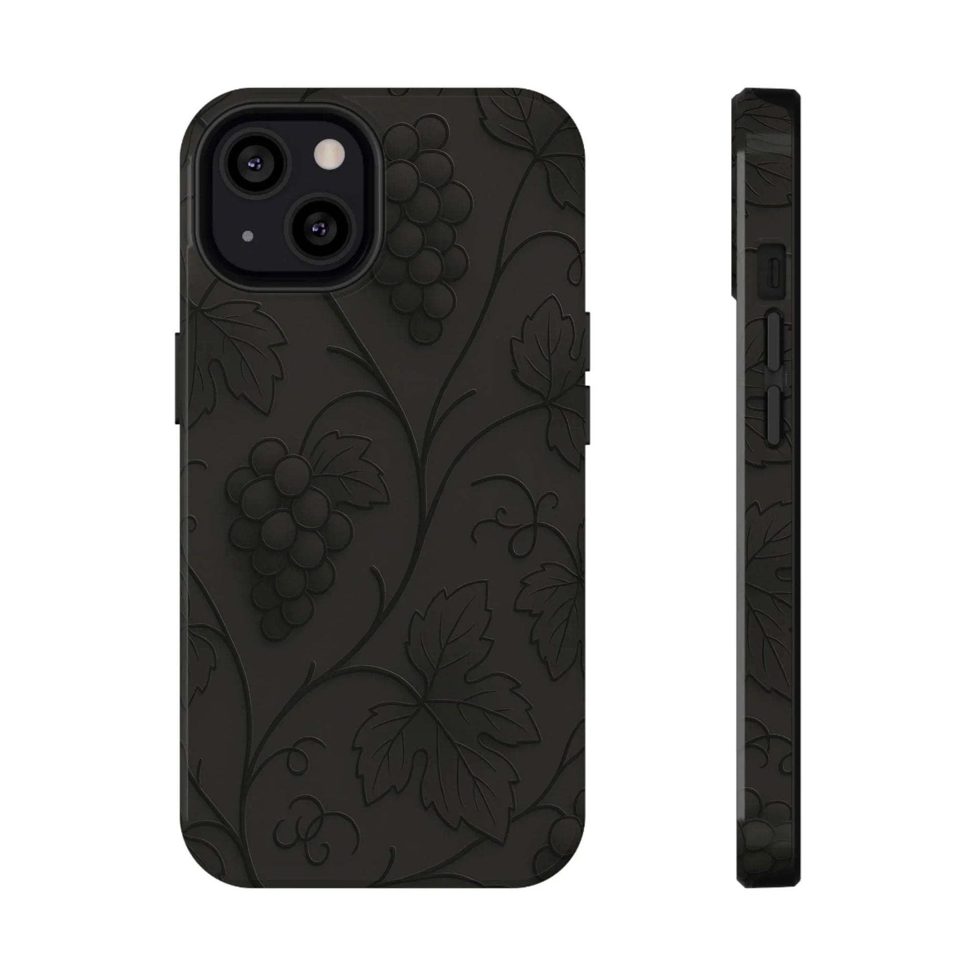 Elegant Embossed Grape Leaf Black Phone Case for iPhone and Galaxy - KARARMDESIGN