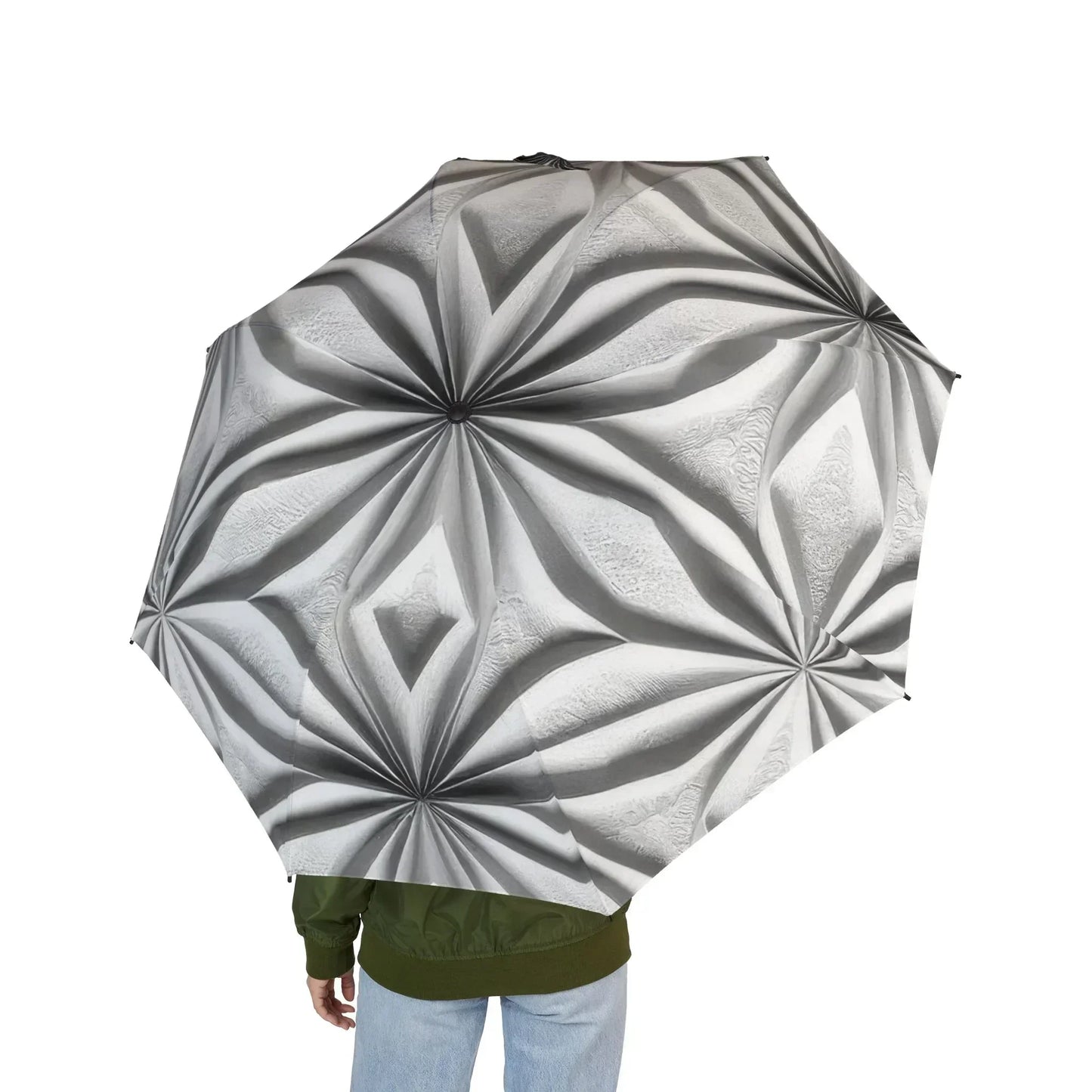 Stylish Gray 3D Geometric Pattern Semi-Automatic Umbrella – Modern Rain Protection - KarArmDesign